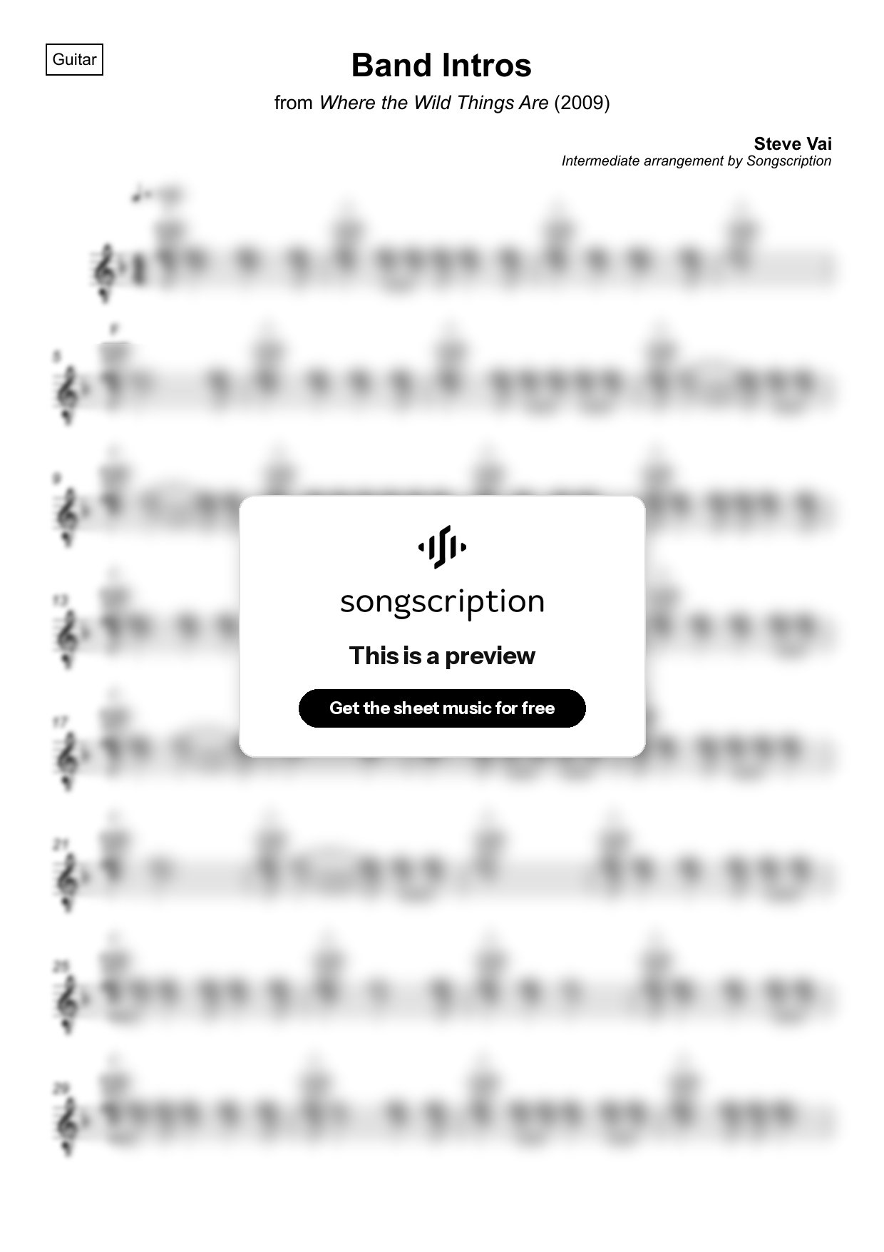 Intermediate Acoustic Guitar Sheet Music for "Band Intros" by Steve Vai