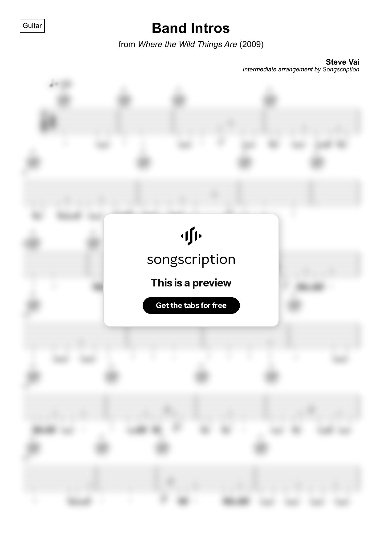 Intermediate Acoustic Guitar Tabs for "Band Intros" by Steve Vai
