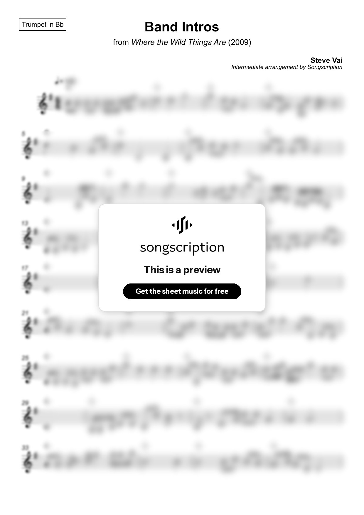 Intermediate Trumpet Sheet Music for "Band Intros" by Steve Vai