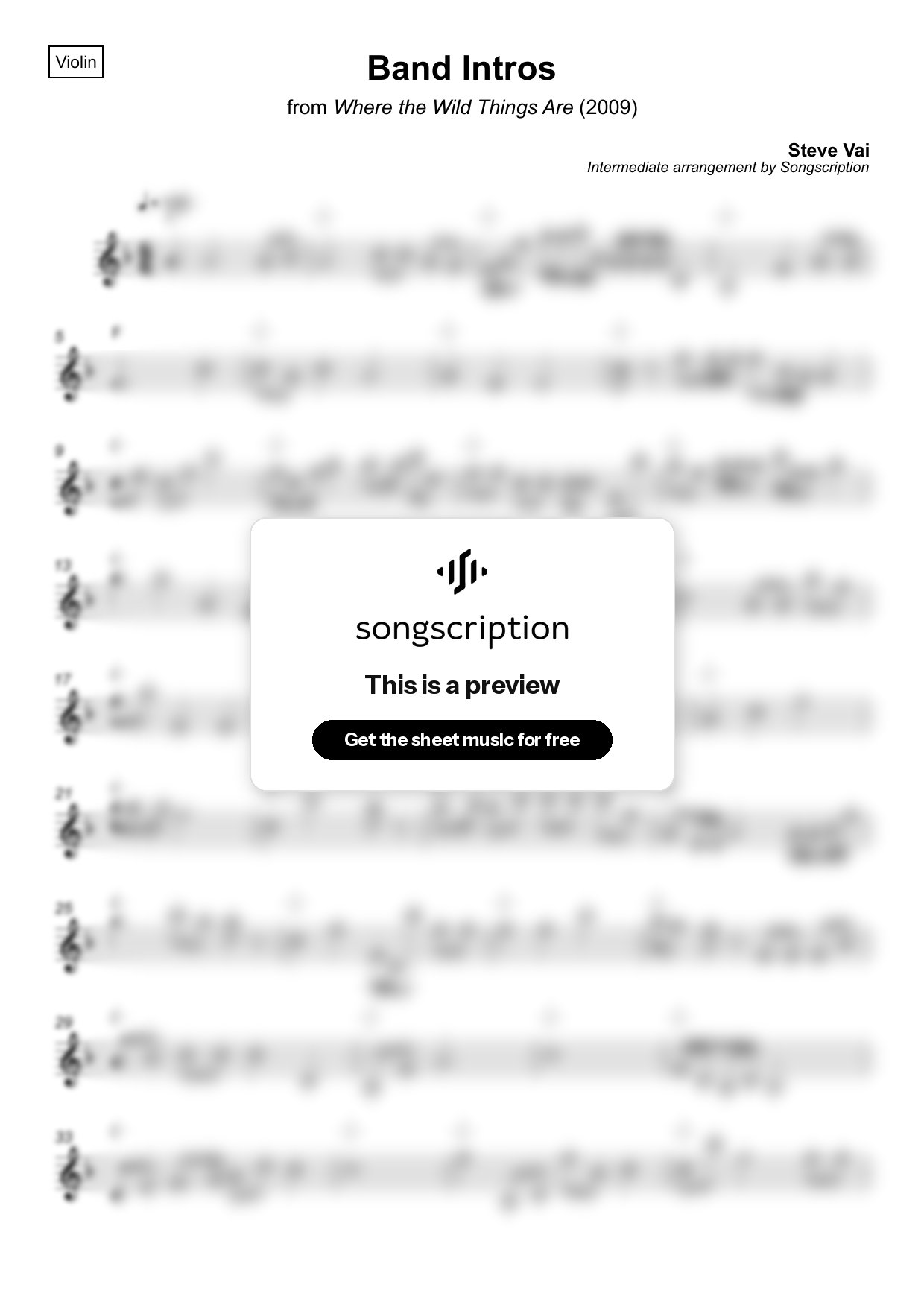 Intermediate Violin Sheet Music for "Band Intros" by Steve Vai