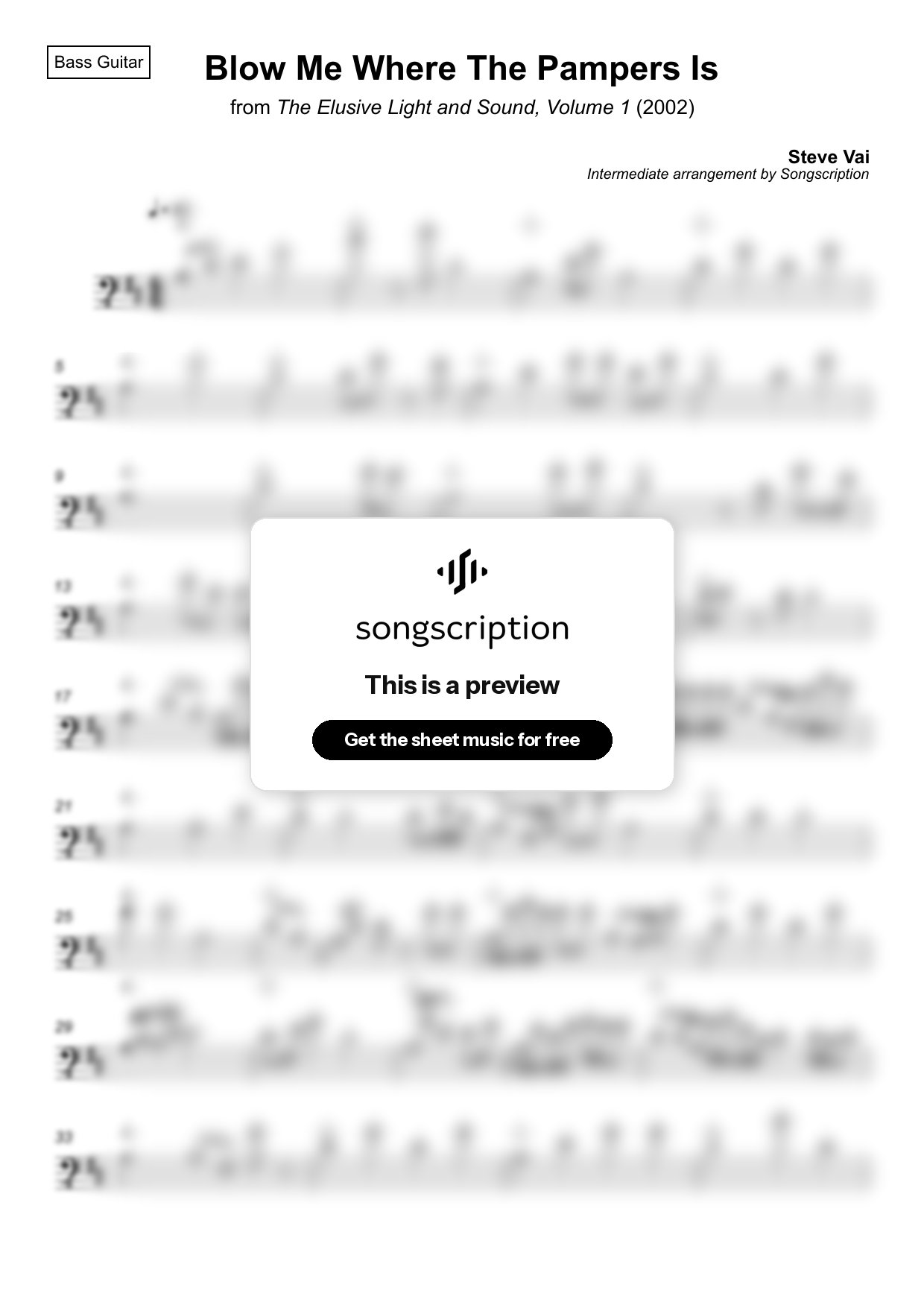 Intermediate Bass Guitar Sheet Music for "Blow Me Where The Pampers Is" by Steve Vai