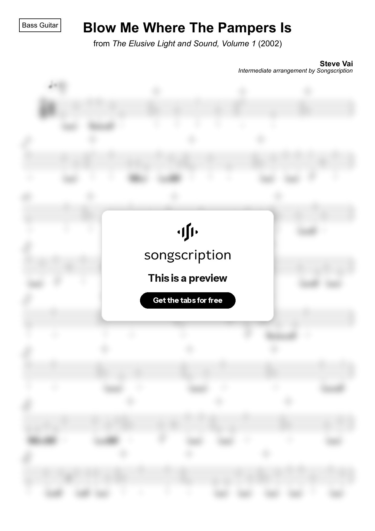 Intermediate Bass Guitar Tabs for "Blow Me Where The Pampers Is" by Steve Vai