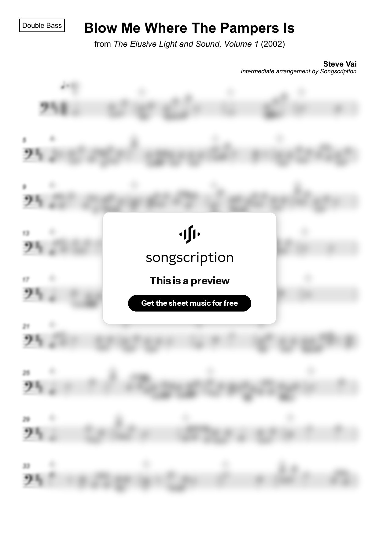 Intermediate Double Bass Sheet Music for "Blow Me Where The Pampers Is" by Steve Vai