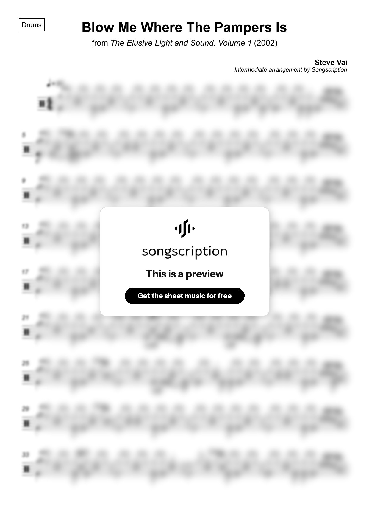 Intermediate Drums Sheet Music for "Blow Me Where The Pampers Is" by Steve Vai