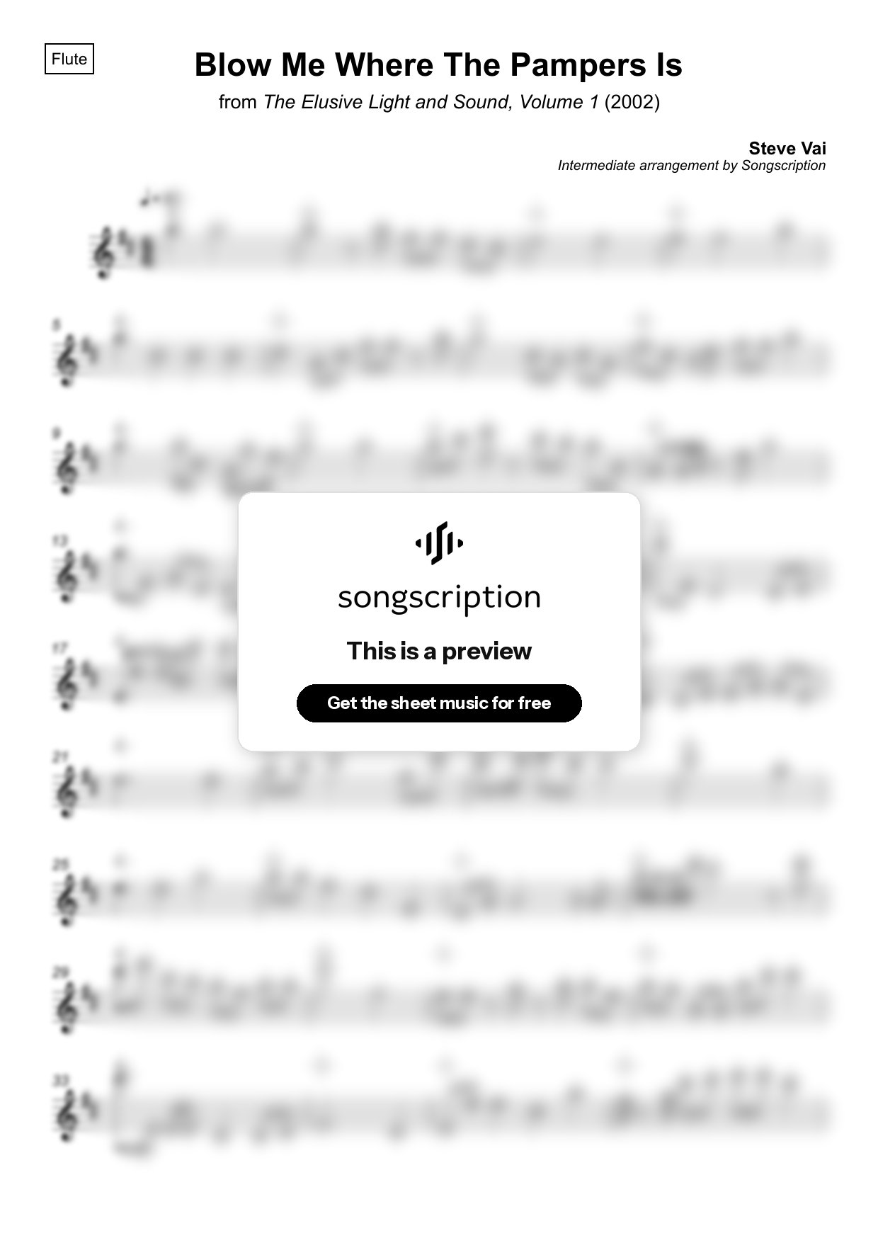 Intermediate Flute Sheet Music for "Blow Me Where The Pampers Is" by Steve Vai