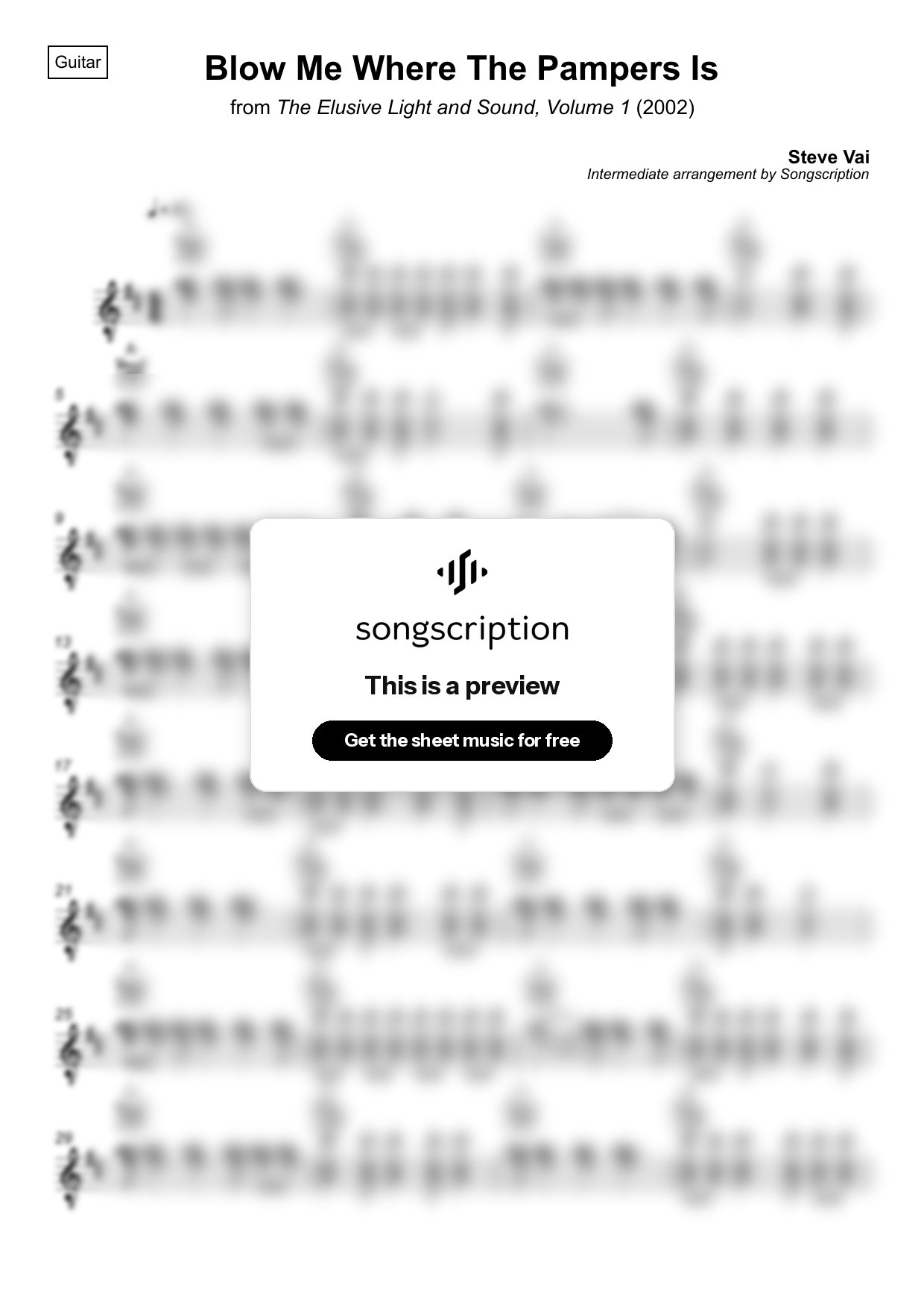 Intermediate Acoustic Guitar Sheet Music for "Blow Me Where The Pampers Is" by Steve Vai