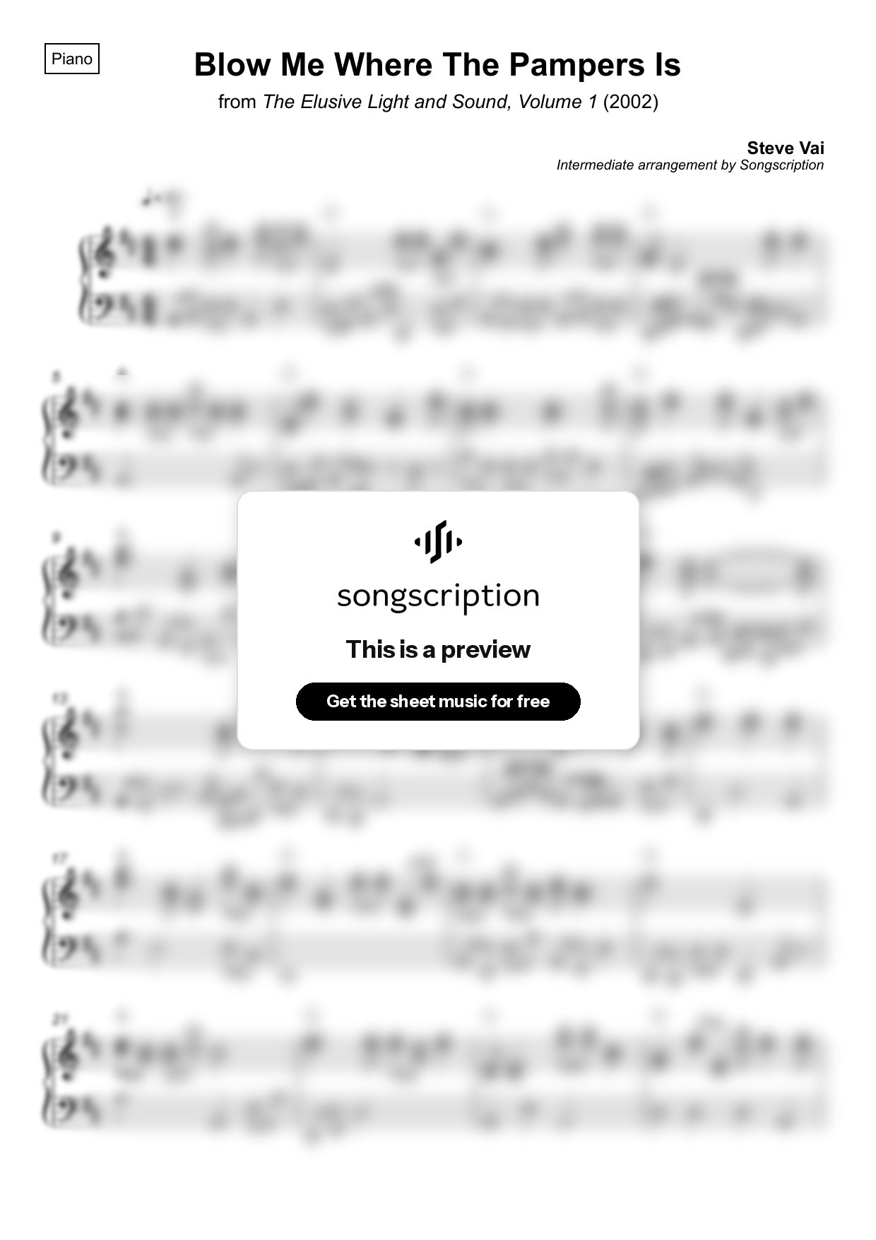 Intermediate Piano Sheet Music for "Blow Me Where The Pampers Is" by Steve Vai