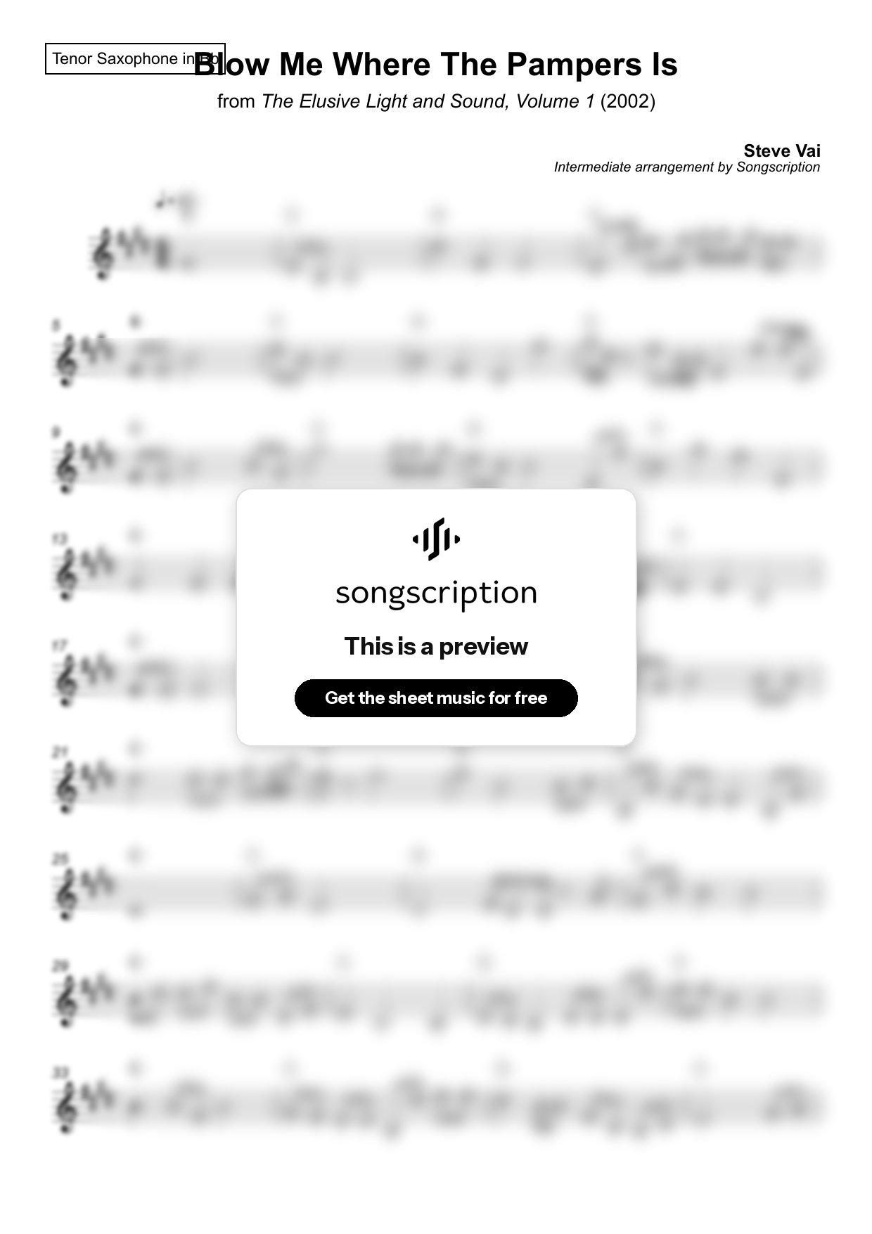 Intermediate Tenor Sax Sheet Music for "Blow Me Where The Pampers Is" by Steve Vai