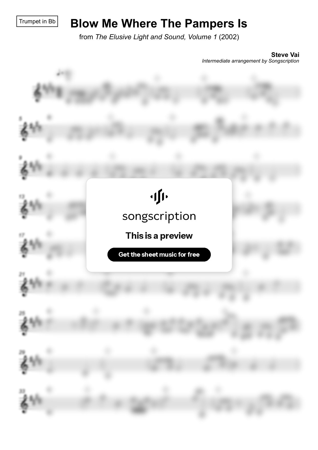 Intermediate Trumpet Sheet Music for "Blow Me Where The Pampers Is" by Steve Vai