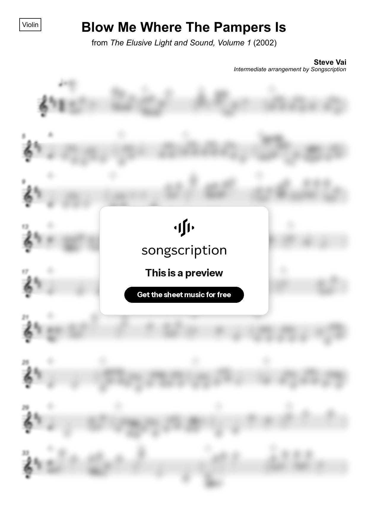 Intermediate Violin Sheet Music for "Blow Me Where The Pampers Is" by Steve Vai