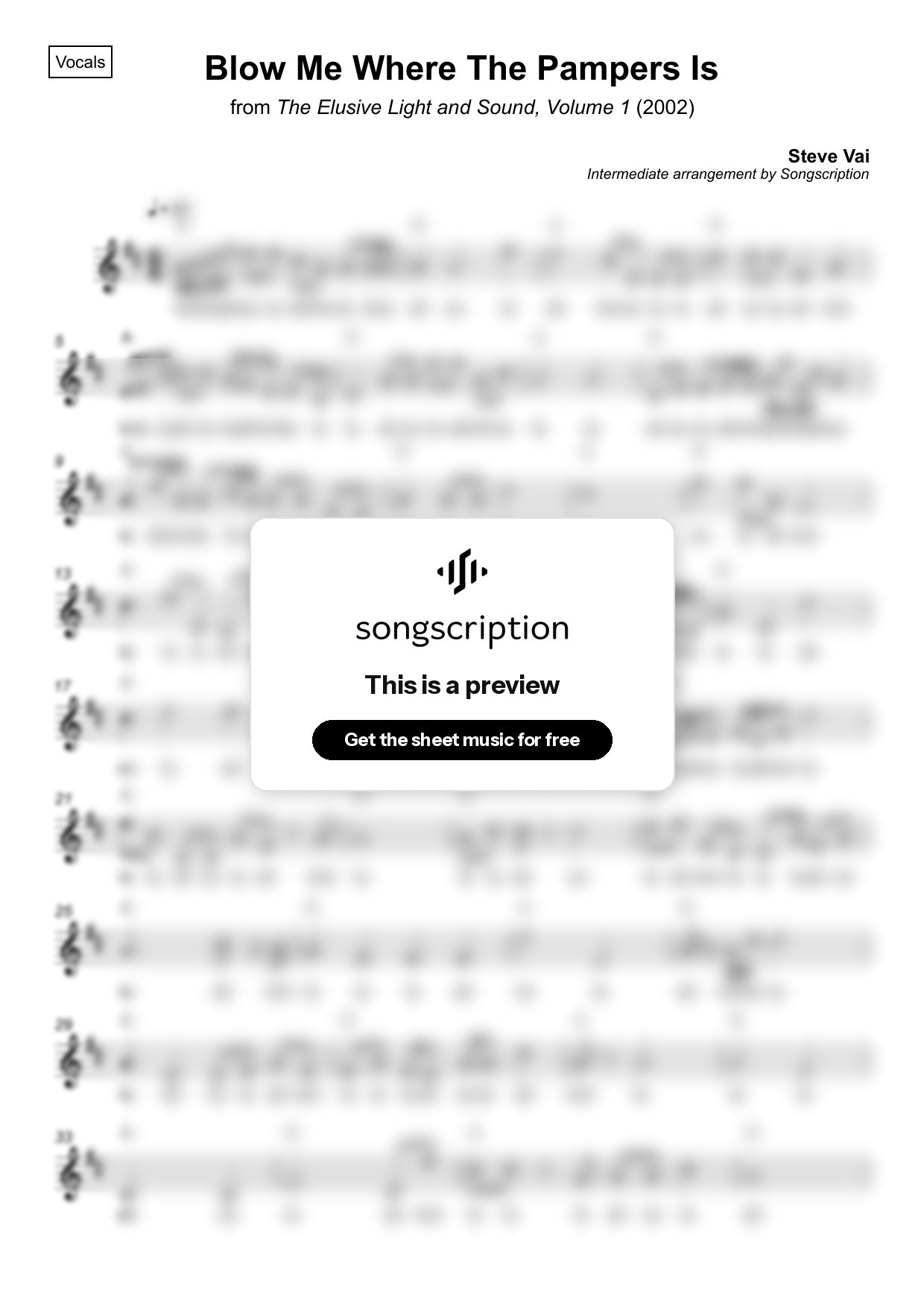 Intermediate Vocals Sheet Music for "Blow Me Where The Pampers Is" by Steve Vai
