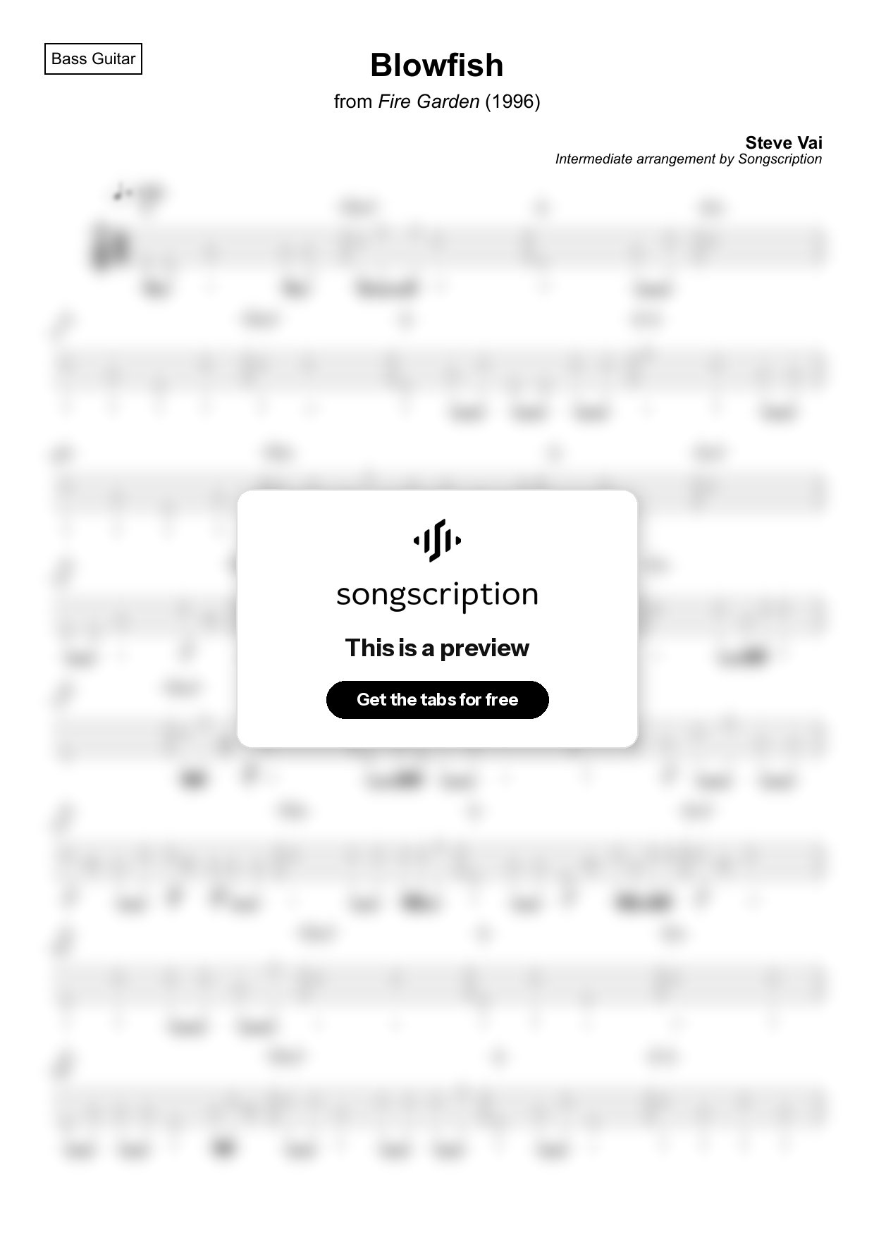 Intermediate Bass Guitar Tabs for "Blowfish" by Steve Vai
