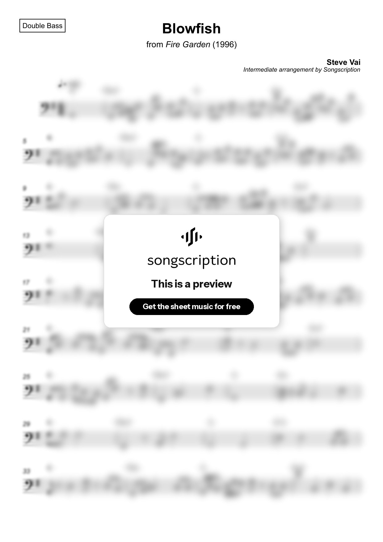 Intermediate Double Bass Sheet Music for "Blowfish" by Steve Vai