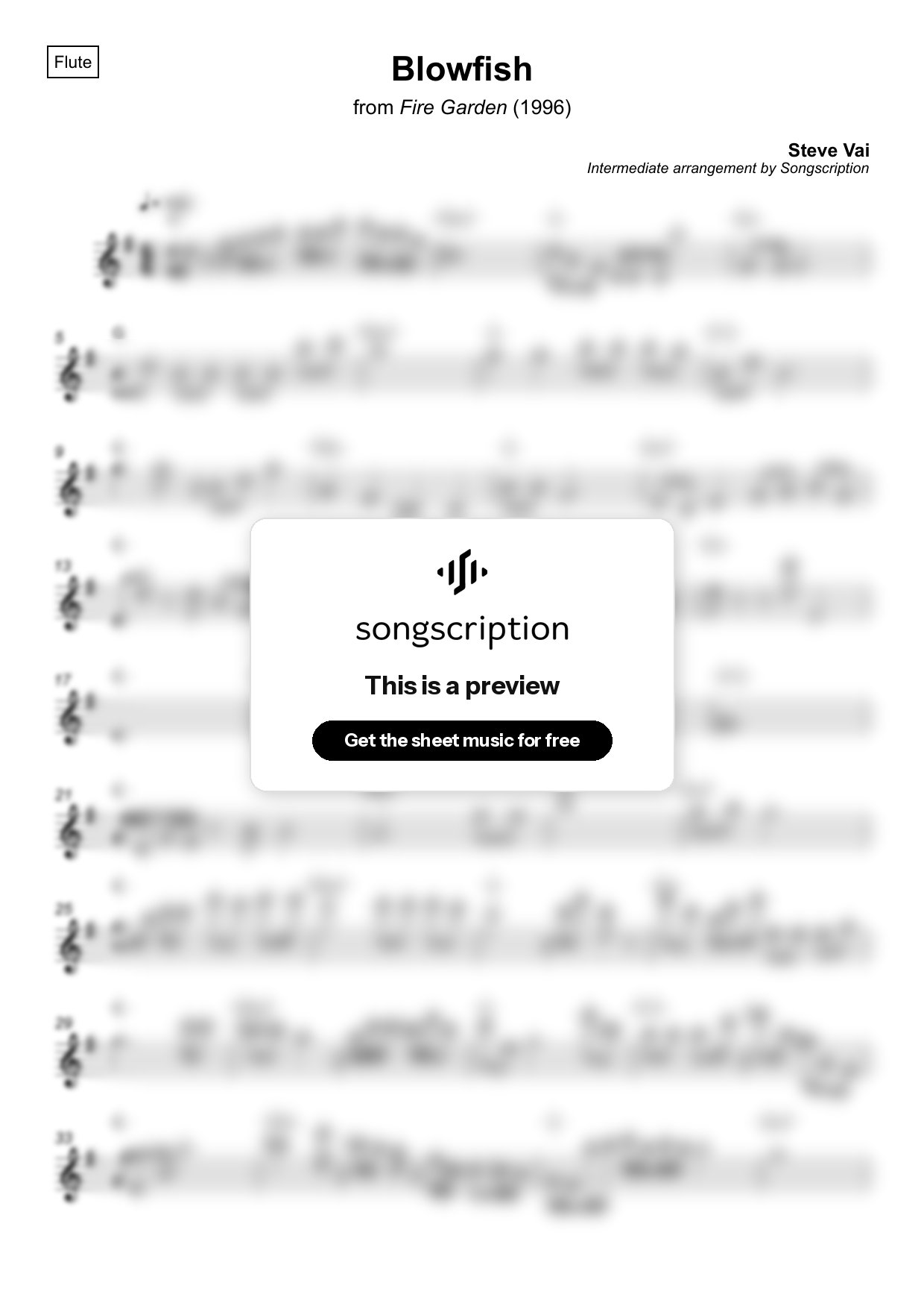 Intermediate Flute Sheet Music for "Blowfish" by Steve Vai
