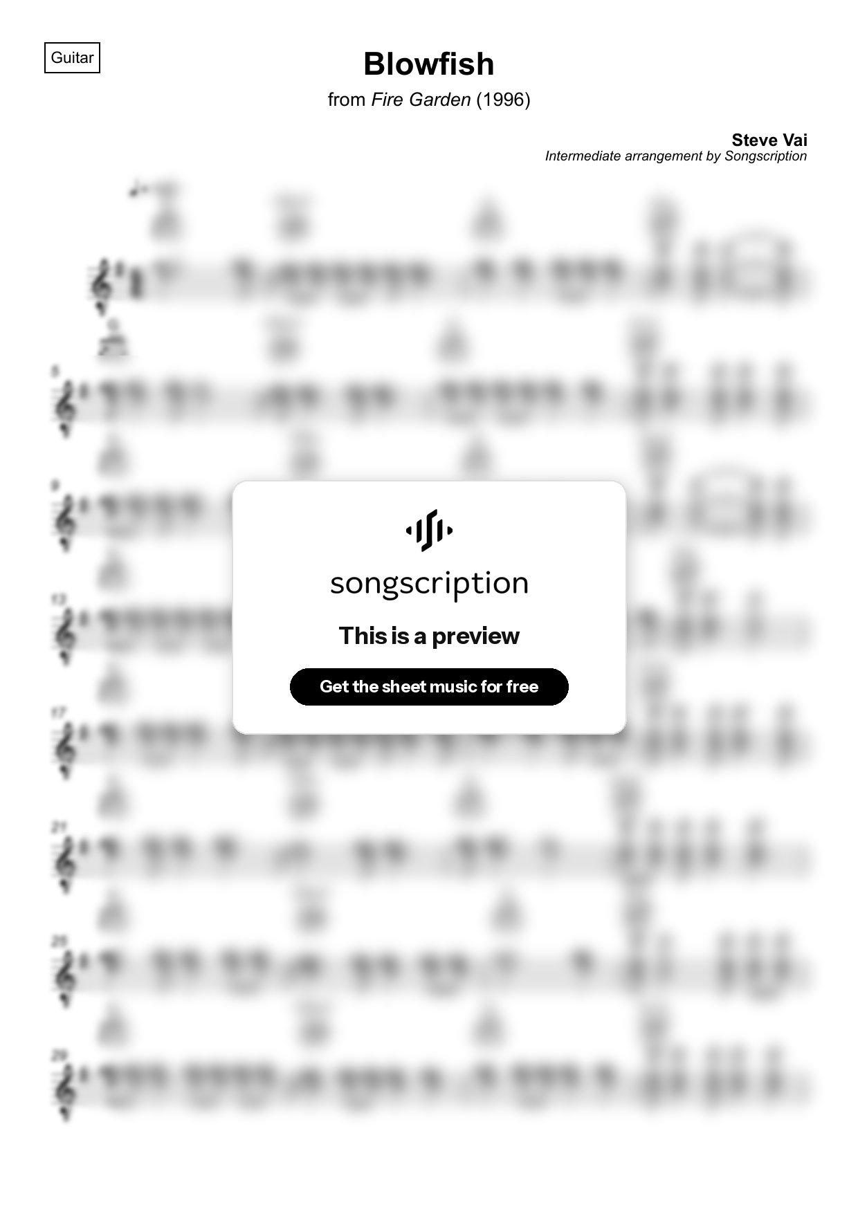 Intermediate Acoustic Guitar Sheet Music for "Blowfish" by Steve Vai