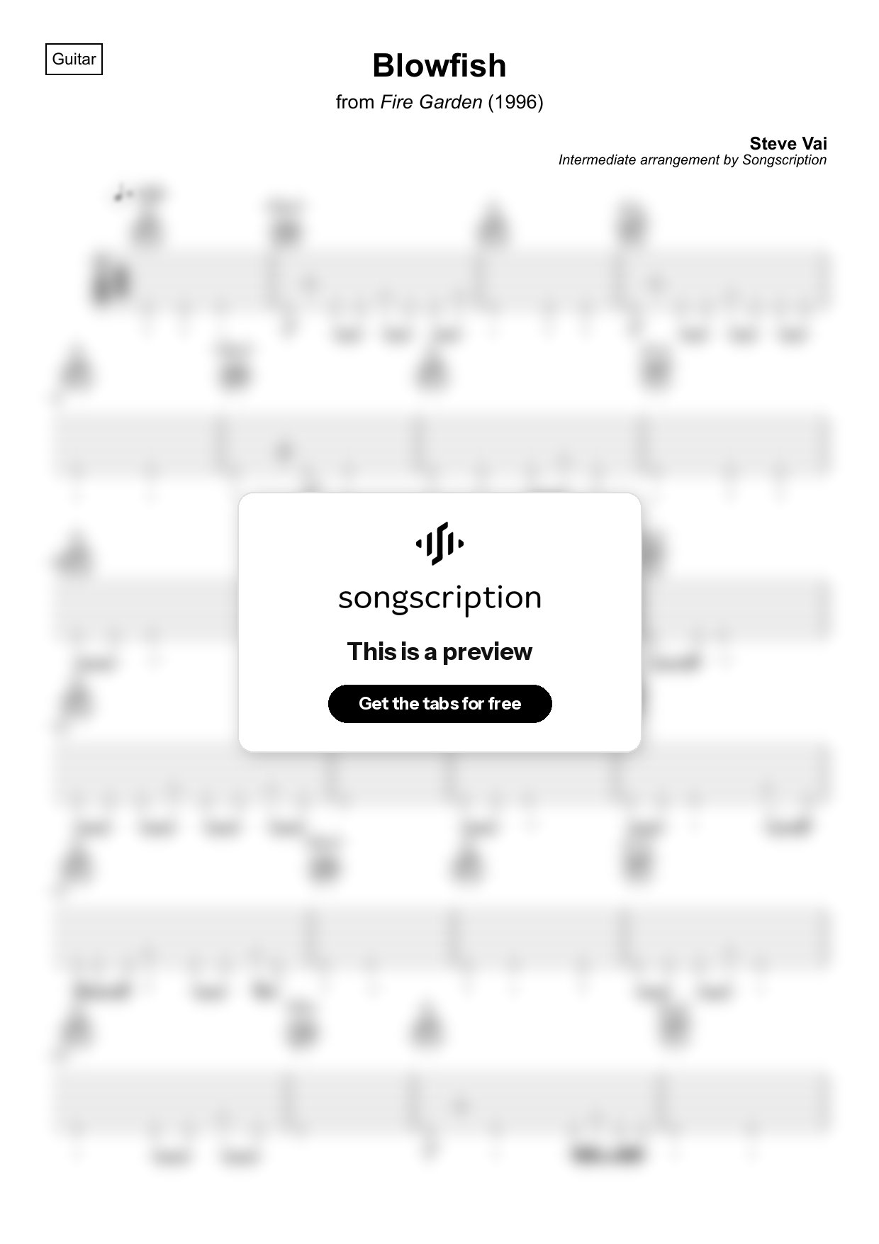 Intermediate Acoustic Guitar Tabs for "Blowfish" by Steve Vai