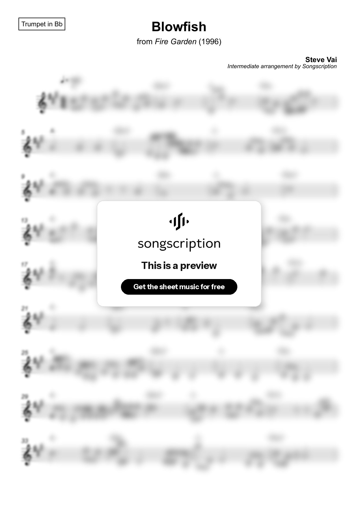 Intermediate Trumpet Sheet Music for "Blowfish" by Steve Vai