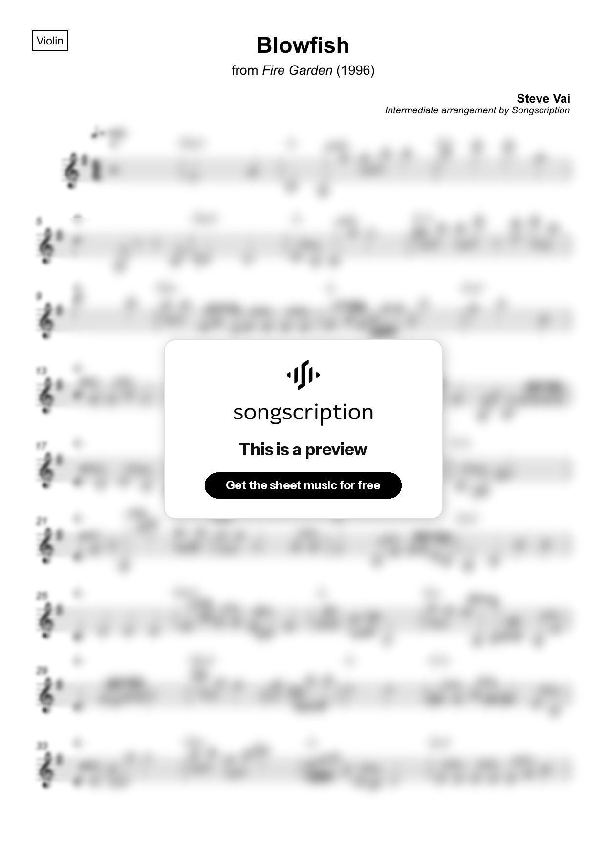 Intermediate Violin Sheet Music for "Blowfish" by Steve Vai