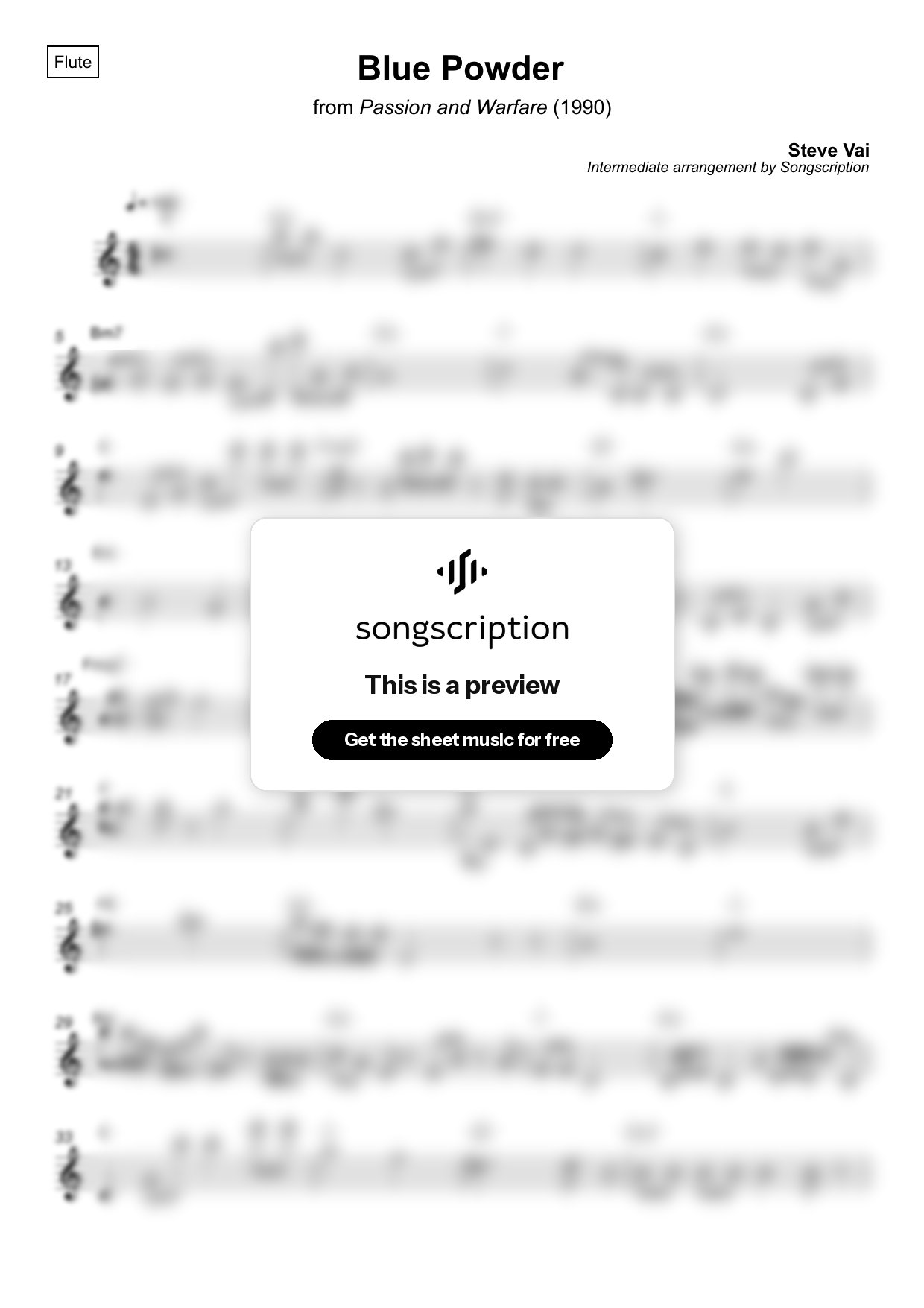 Intermediate Flute Sheet Music for "Blue Powder" by Steve Vai