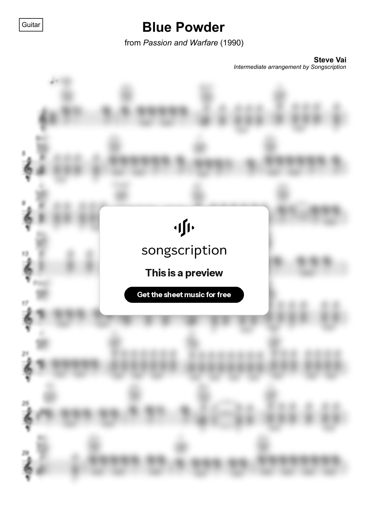 Intermediate Acoustic Guitar Sheet Music for "Blue Powder" by Steve Vai