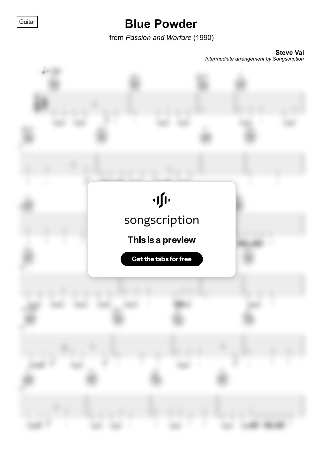 Intermediate Acoustic Guitar Tabs for "Blue Powder" by Steve Vai