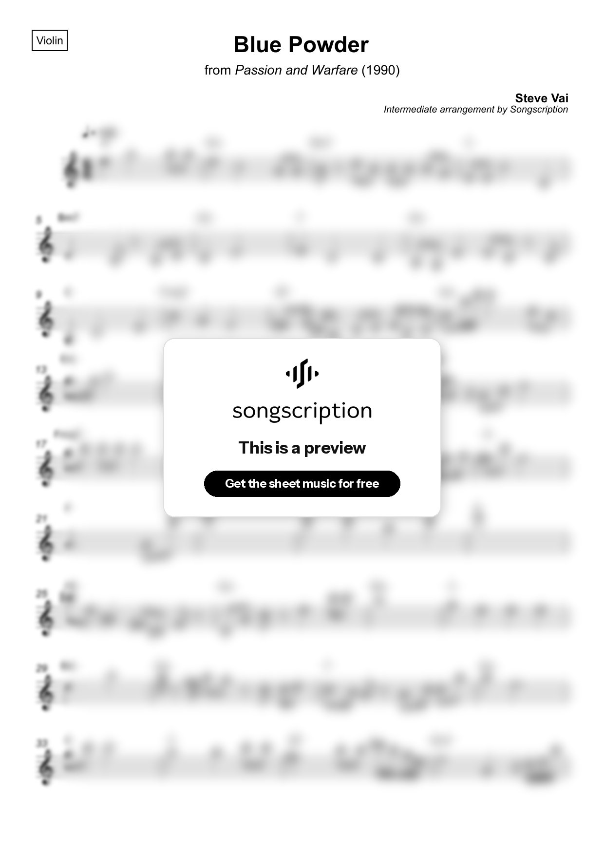 Intermediate Violin Sheet Music for "Blue Powder" by Steve Vai