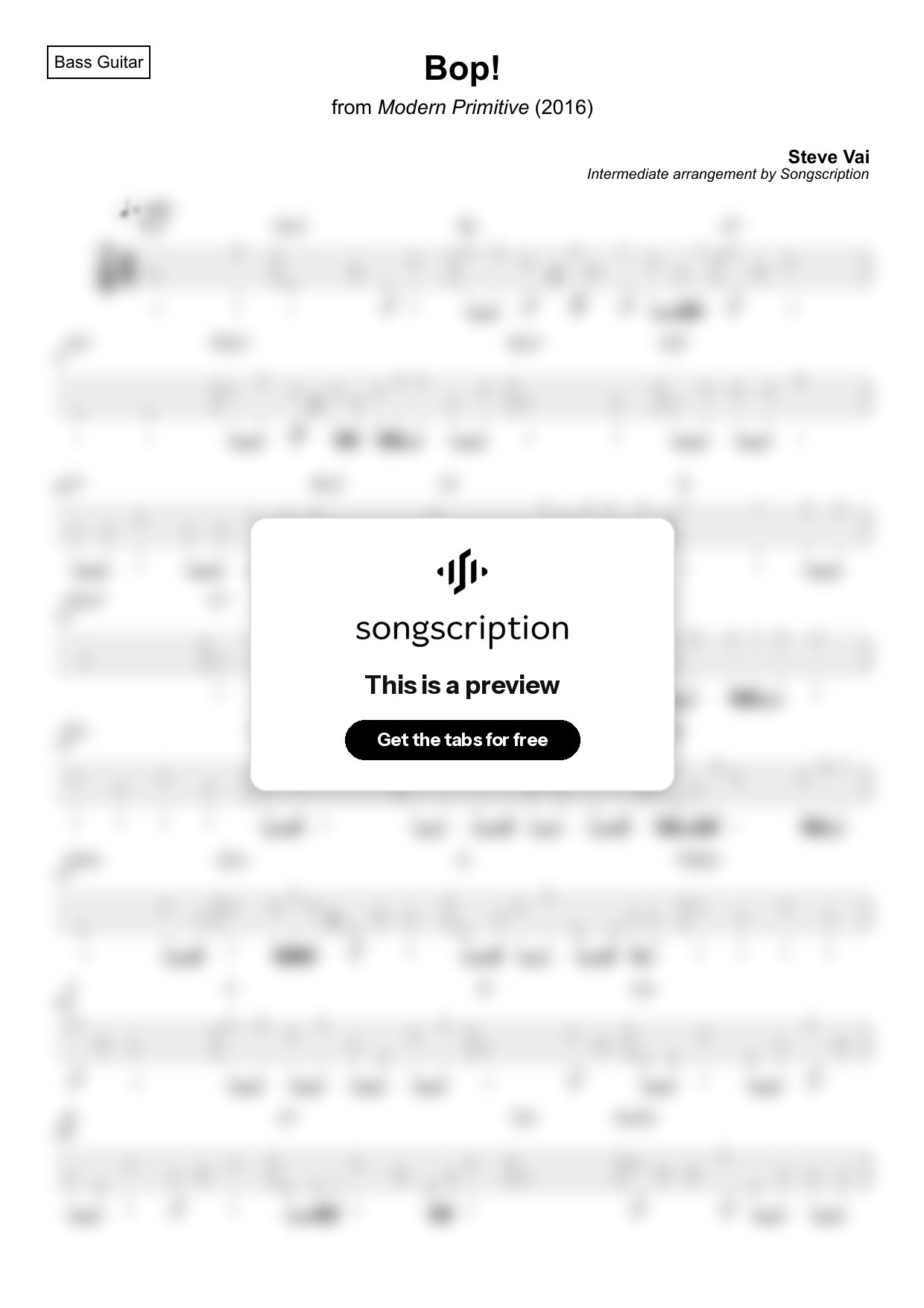 Intermediate Bass Guitar Tabs for "Bop!" by Steve Vai