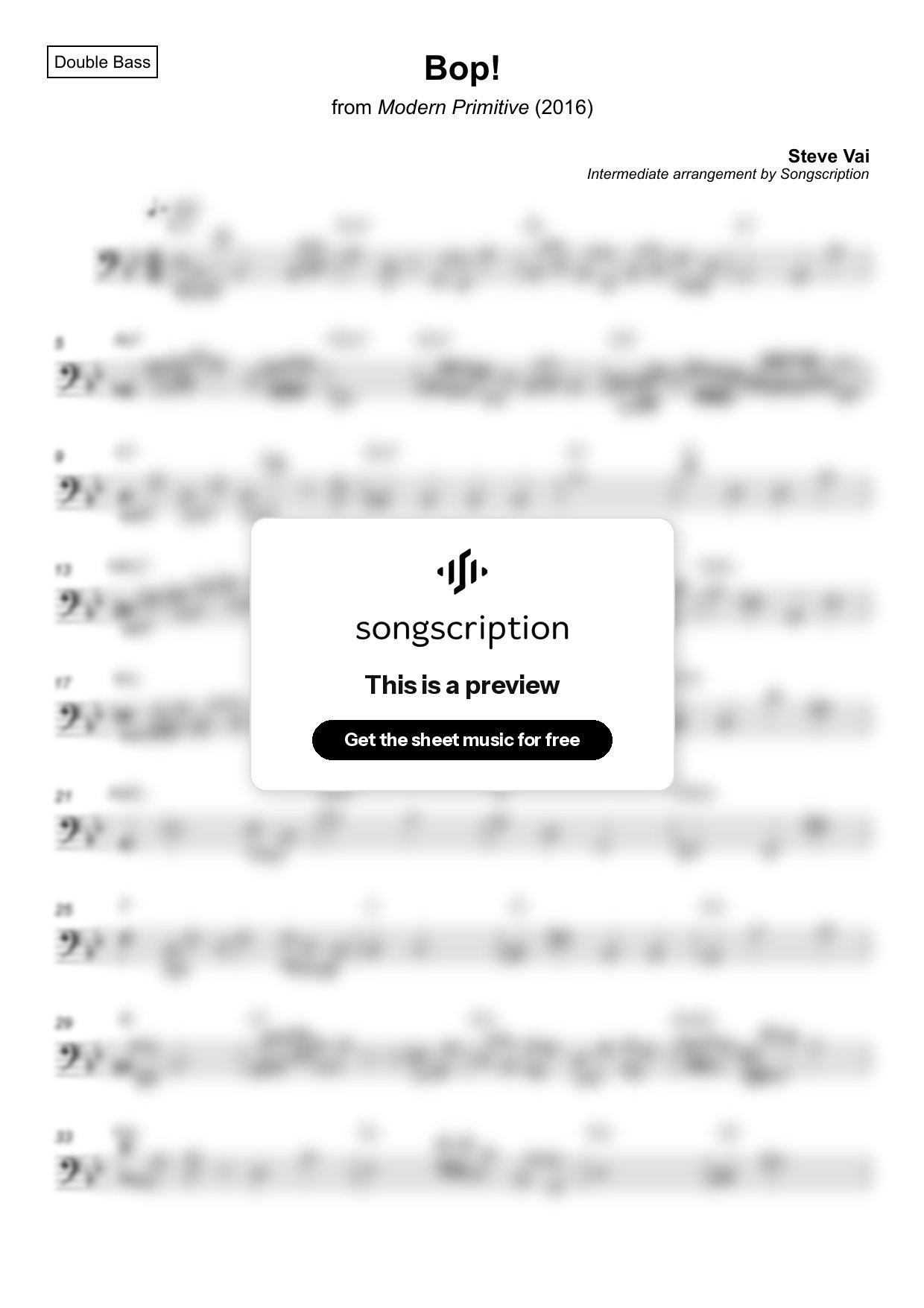 Intermediate Double Bass Sheet Music for "Bop!" by Steve Vai