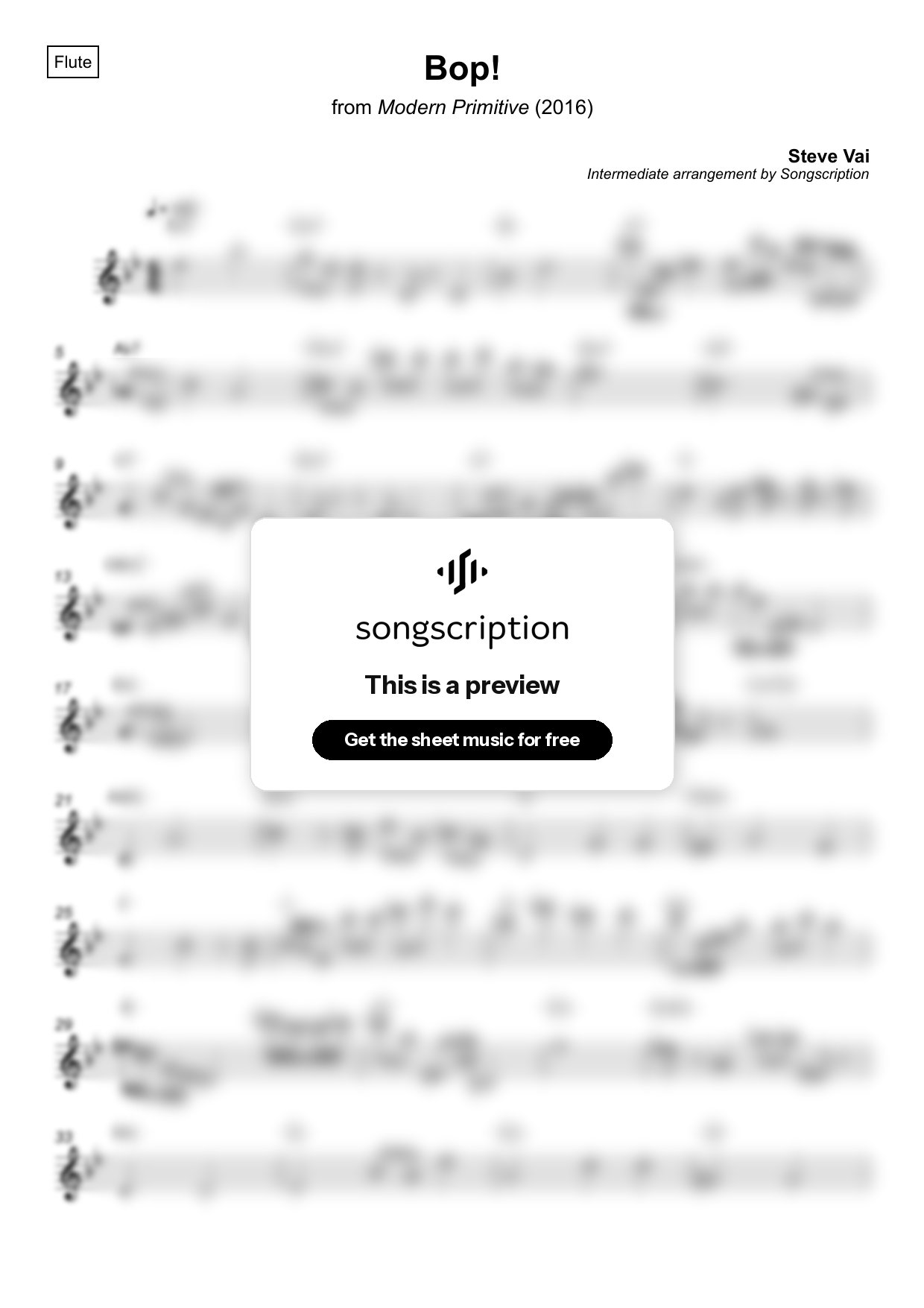 Intermediate Flute Sheet Music for "Bop!" by Steve Vai