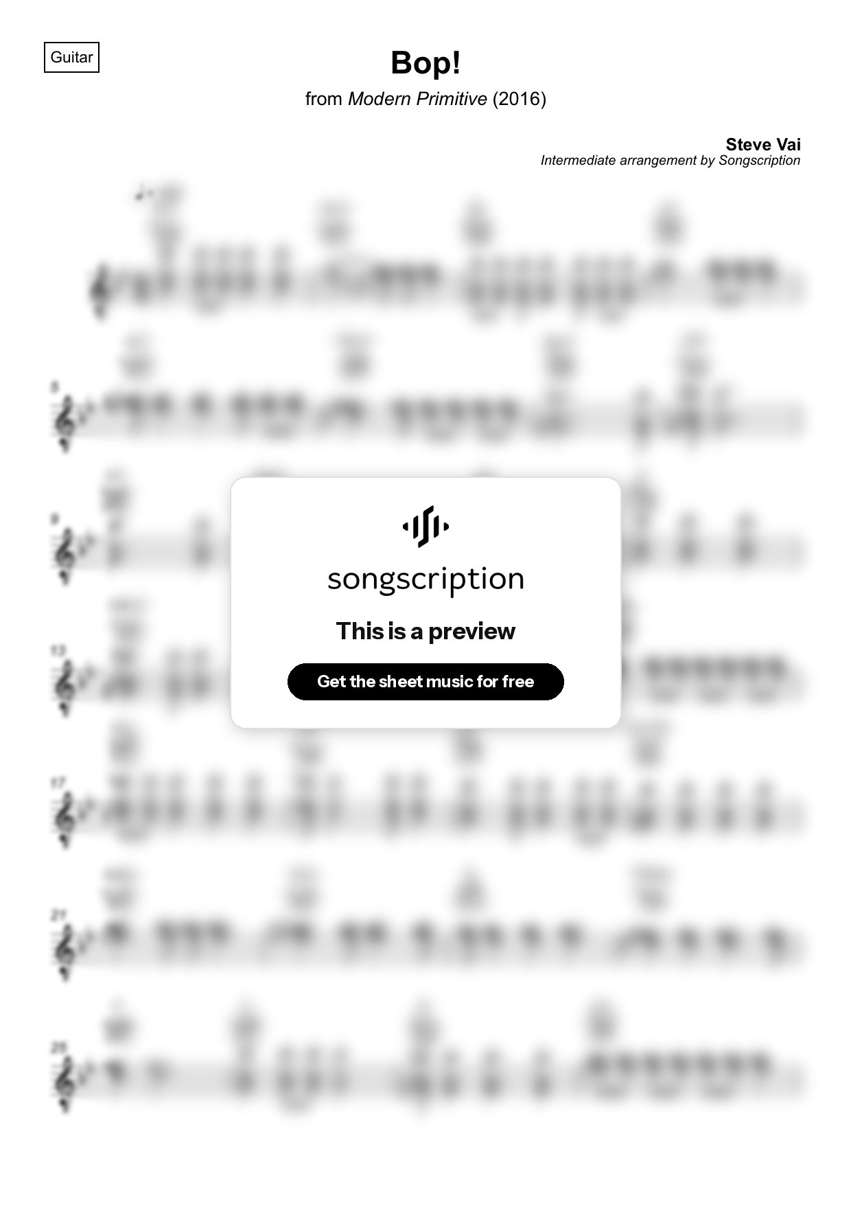 Intermediate Acoustic Guitar Sheet Music for "Bop!" by Steve Vai