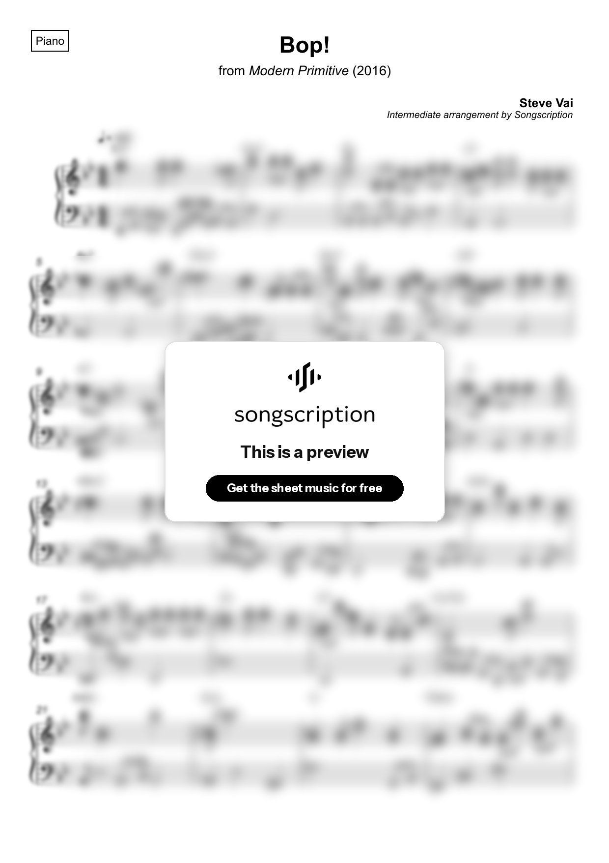 Intermediate Piano Sheet Music for "Bop!" by Steve Vai