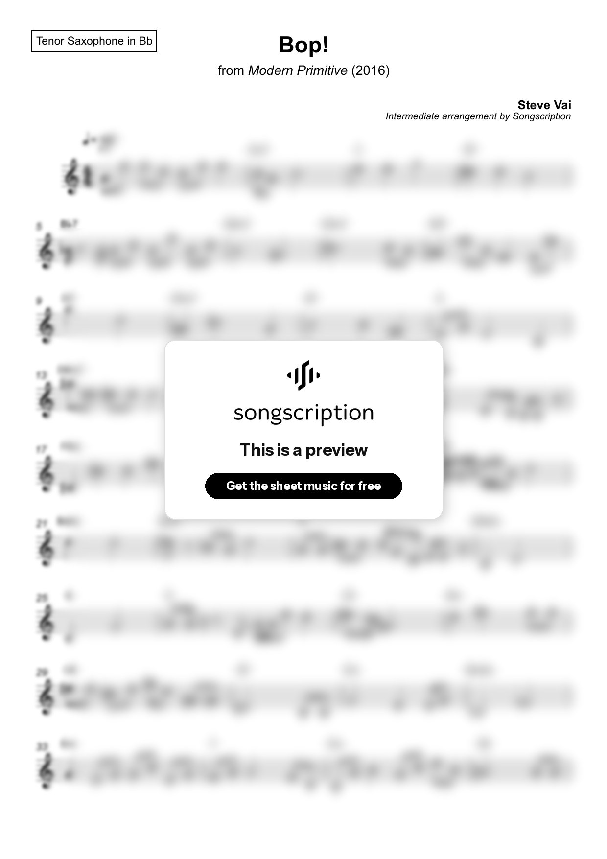Intermediate Tenor Sax Sheet Music for "Bop!" by Steve Vai