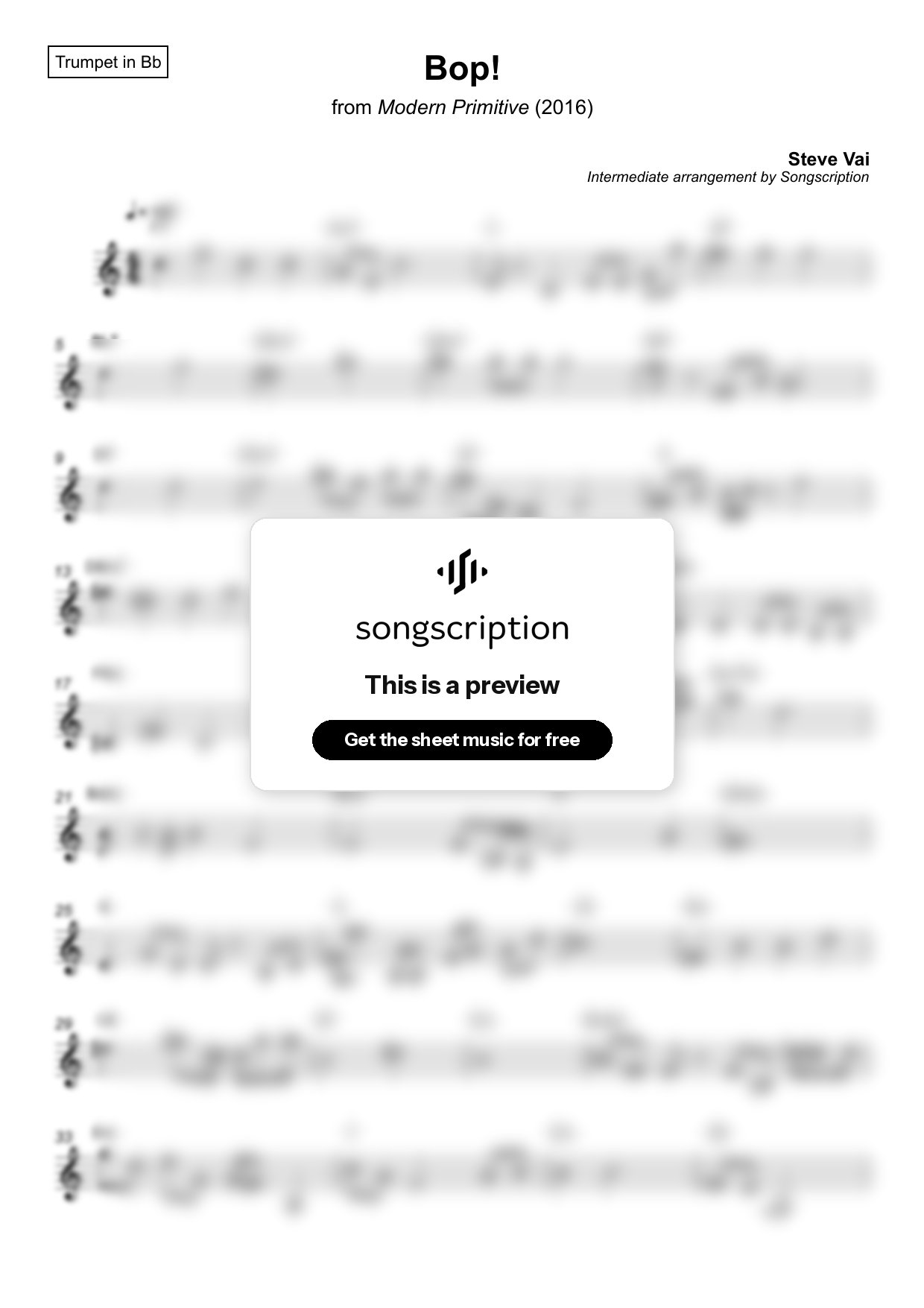 Intermediate Trumpet Sheet Music for "Bop!" by Steve Vai