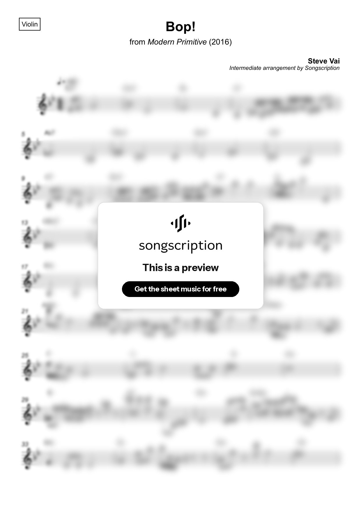 Intermediate Violin Sheet Music for "Bop!" by Steve Vai