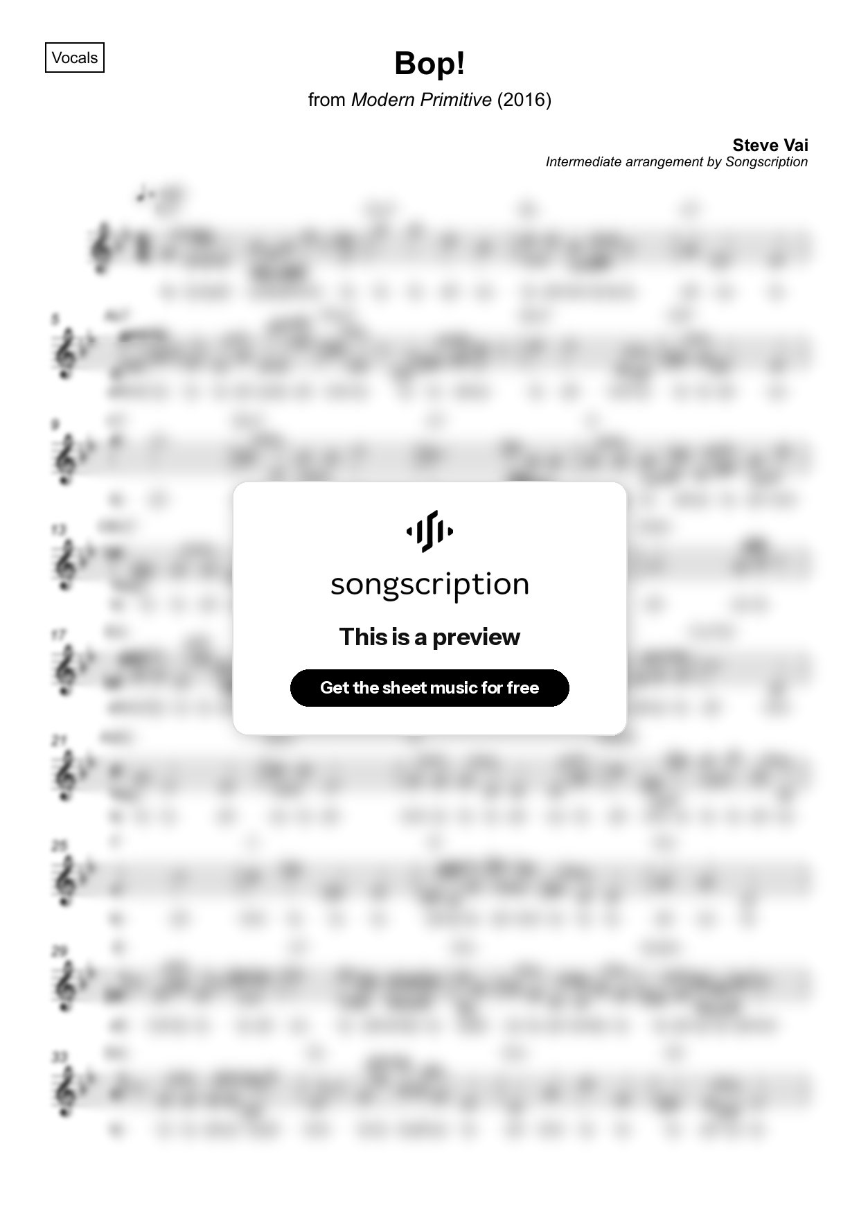 Intermediate Vocals Sheet Music for "Bop!" by Steve Vai