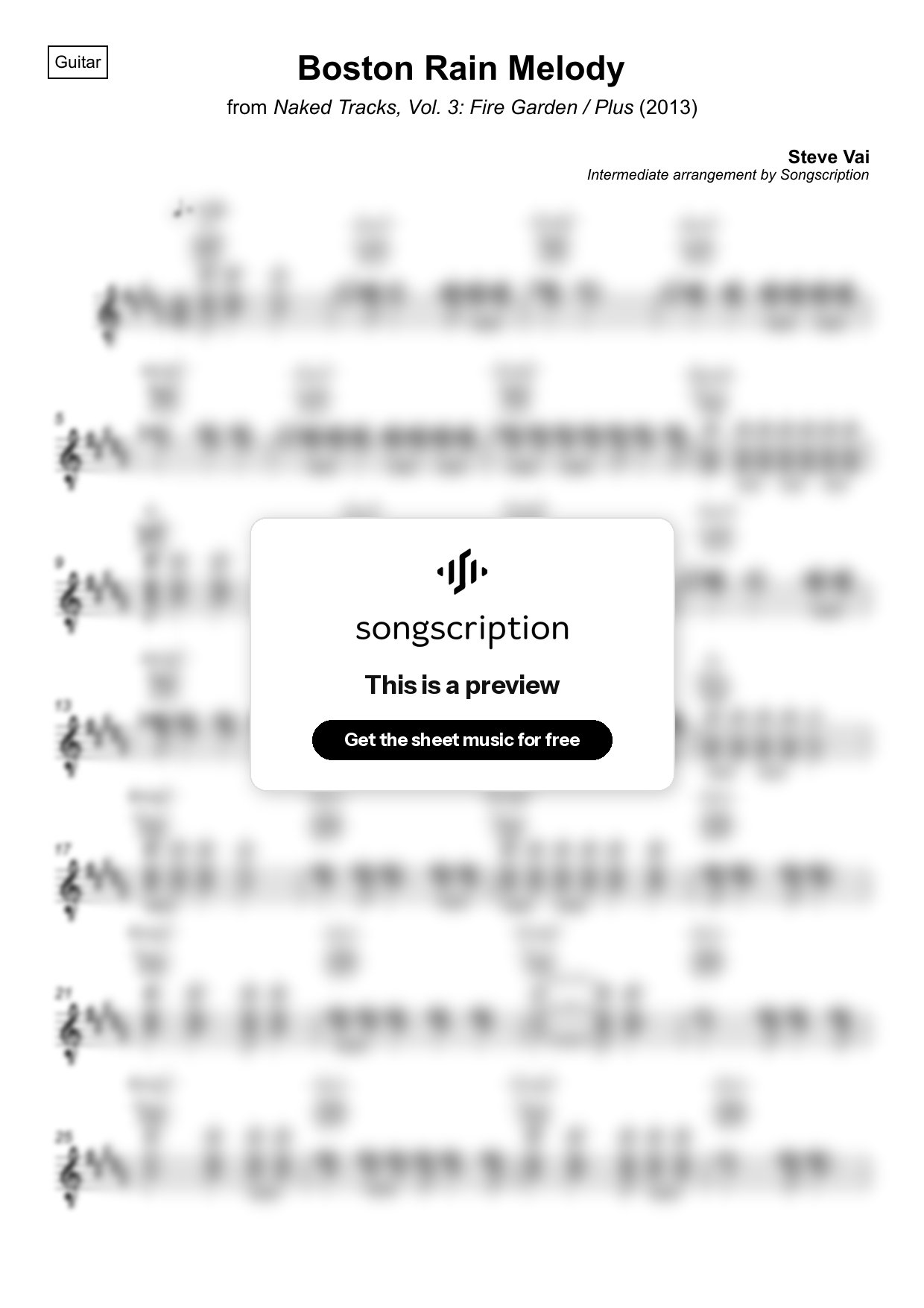 Intermediate Acoustic Guitar Sheet Music for "Boston Rain Melody" by Steve Vai