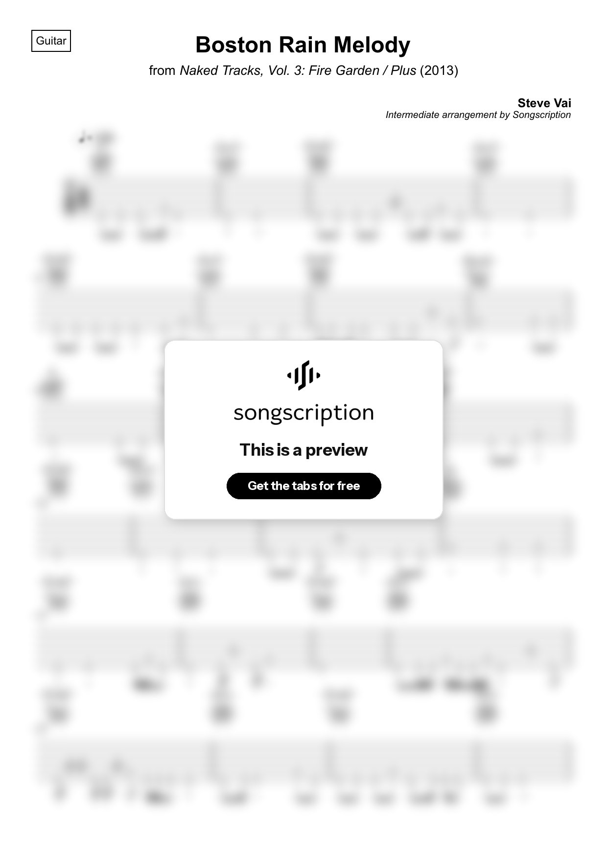 Intermediate Acoustic Guitar Tabs for "Boston Rain Melody" by Steve Vai