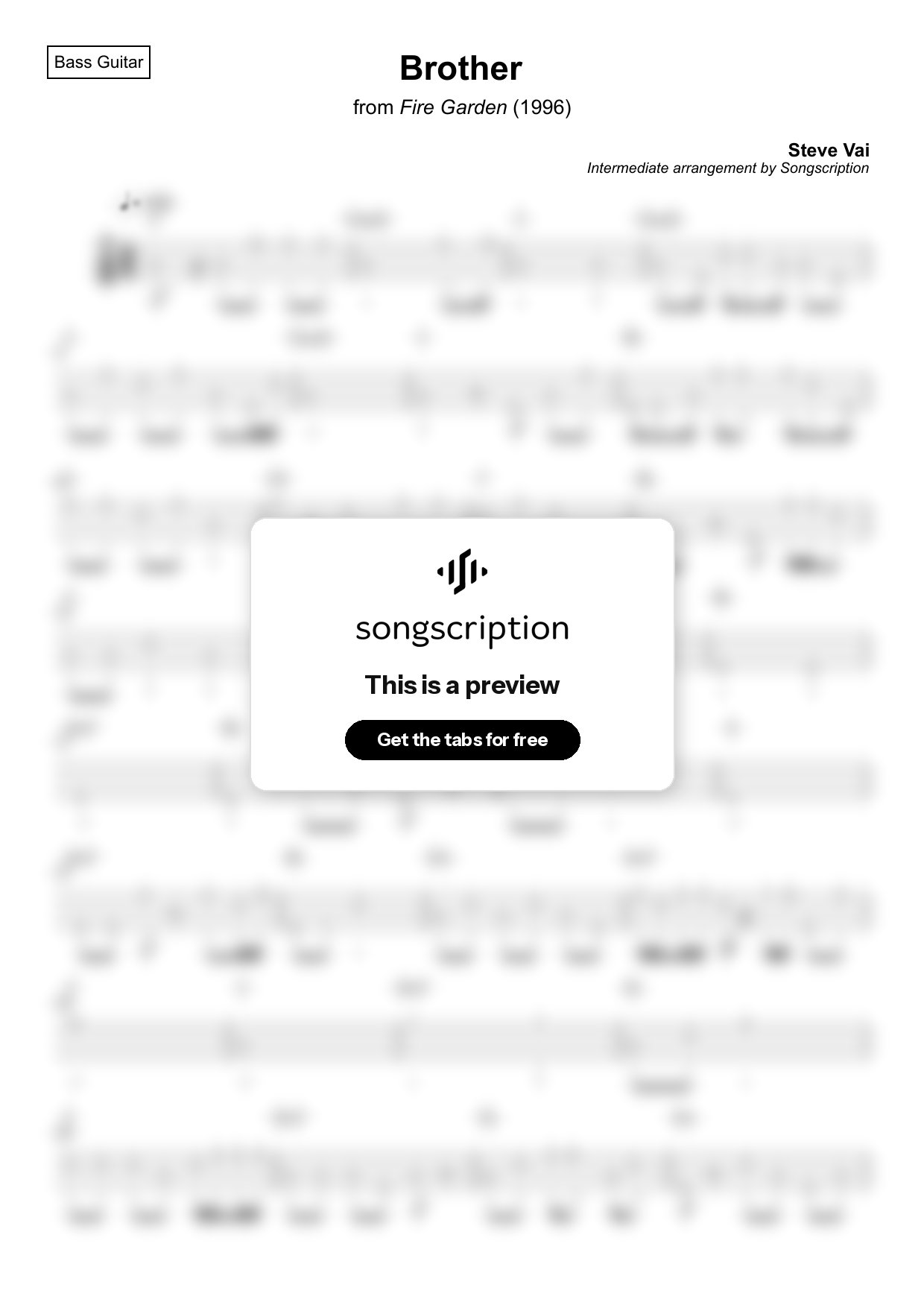 Intermediate Bass Guitar Tabs for "Brother" by Steve Vai
