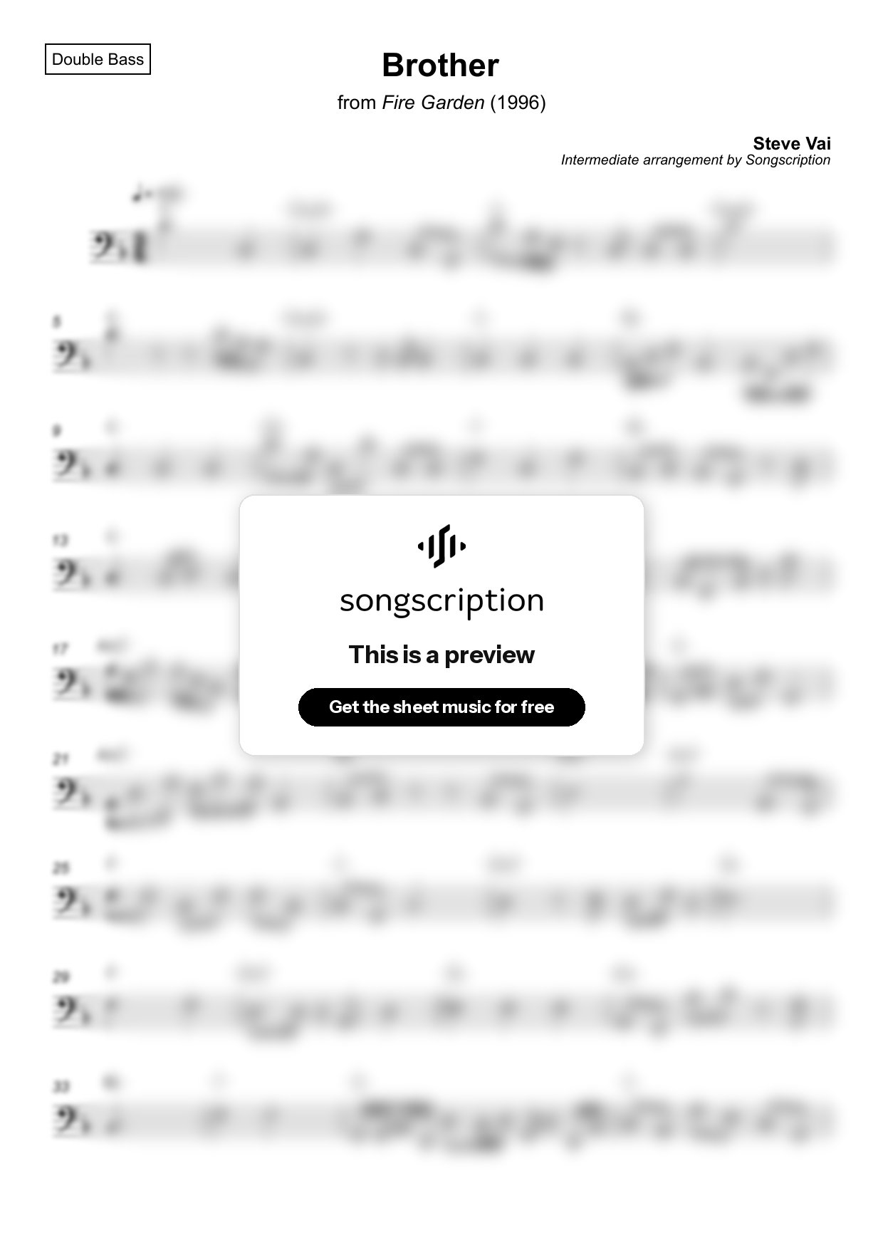 Intermediate Double Bass Sheet Music for "Brother" by Steve Vai