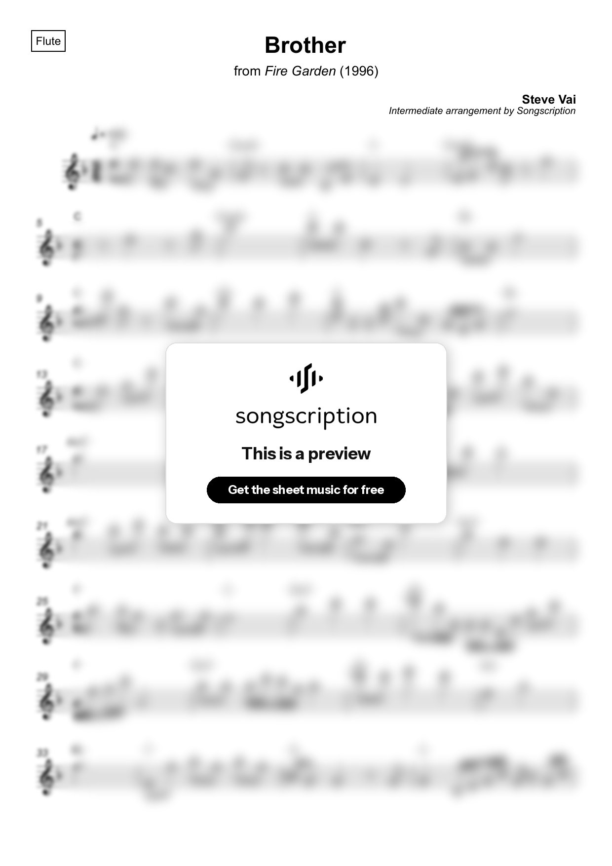 Intermediate Flute Sheet Music for "Brother" by Steve Vai