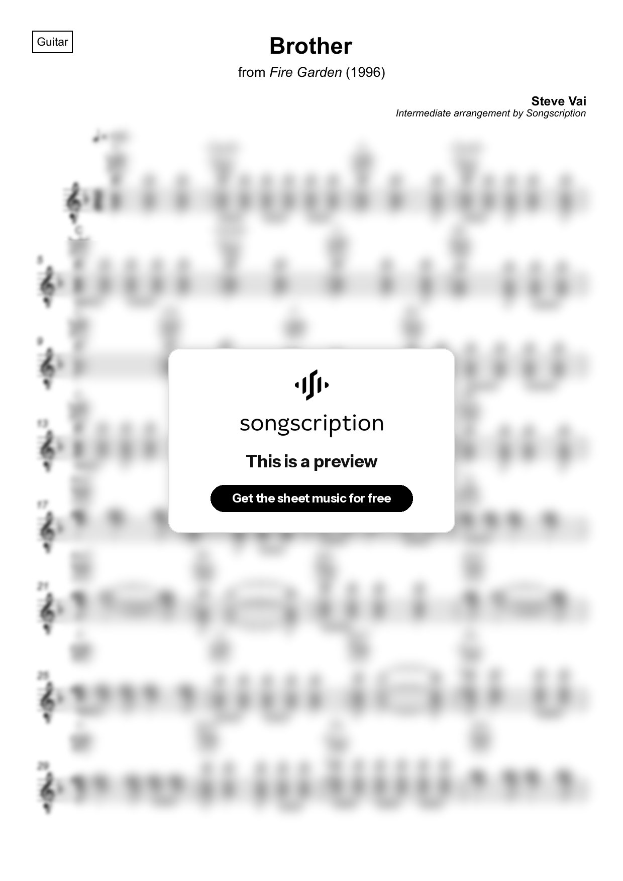 Intermediate Acoustic Guitar Sheet Music for "Brother" by Steve Vai