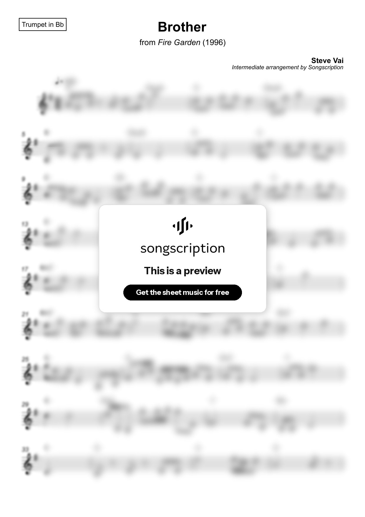 Intermediate Trumpet Sheet Music for "Brother" by Steve Vai
