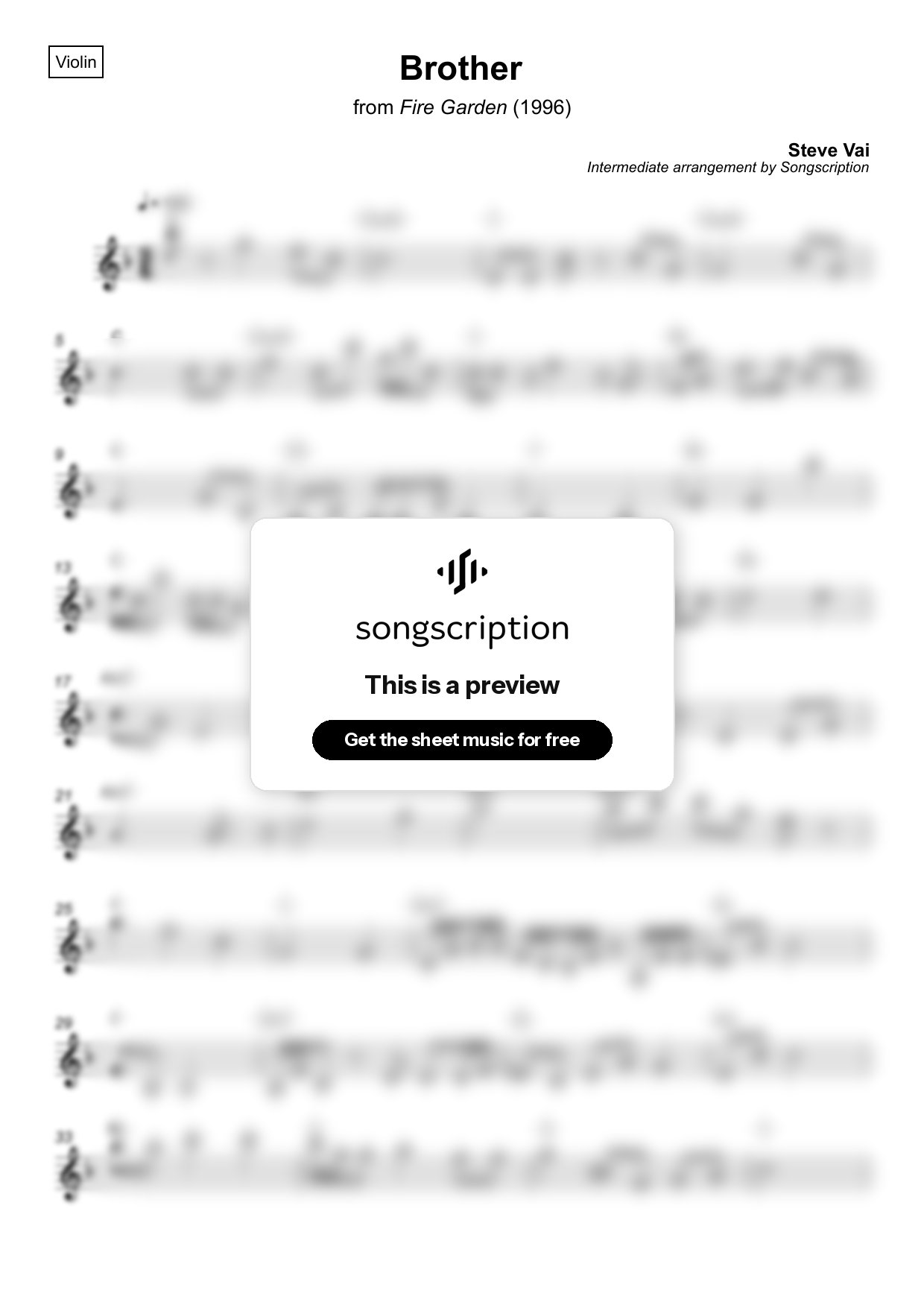 Intermediate Violin Sheet Music for "Brother" by Steve Vai