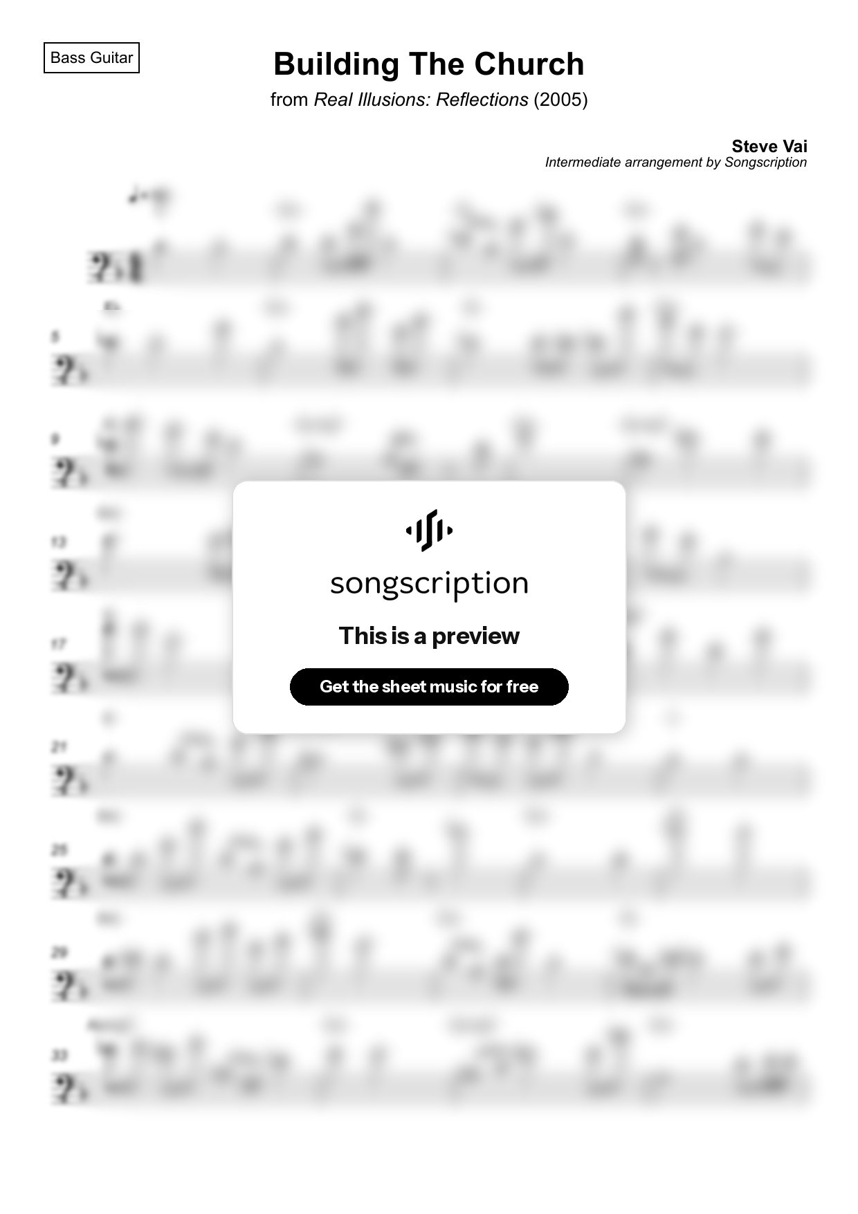 Intermediate Bass Guitar Sheet Music for "Building The Church" by Steve Vai