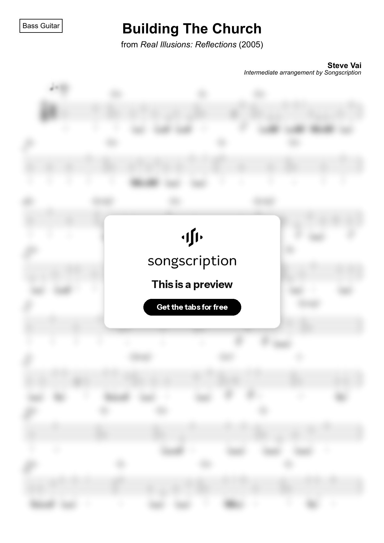 Intermediate Bass Guitar Tabs for "Building The Church" by Steve Vai