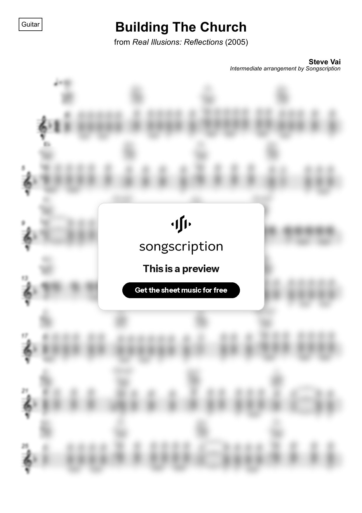Intermediate Acoustic Guitar Sheet Music for "Building The Church" by Steve Vai