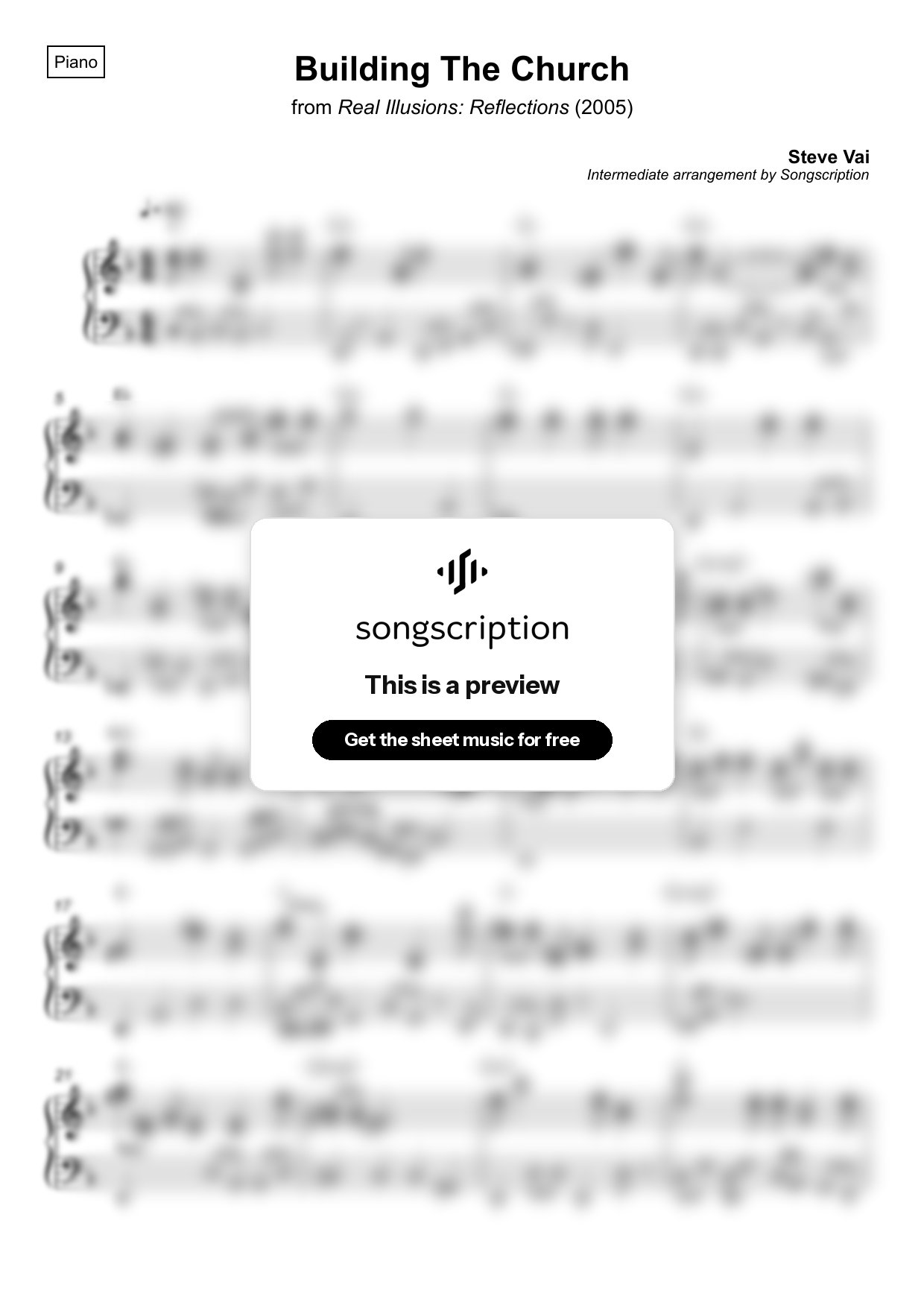 Intermediate Piano Sheet Music for "Building The Church" by Steve Vai