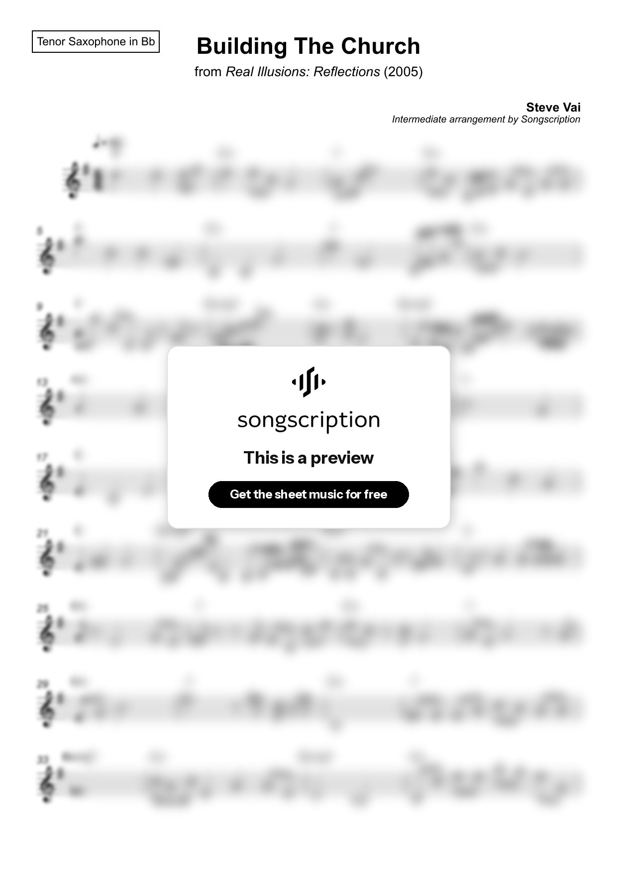 Intermediate Tenor Sax Sheet Music for "Building The Church" by Steve Vai