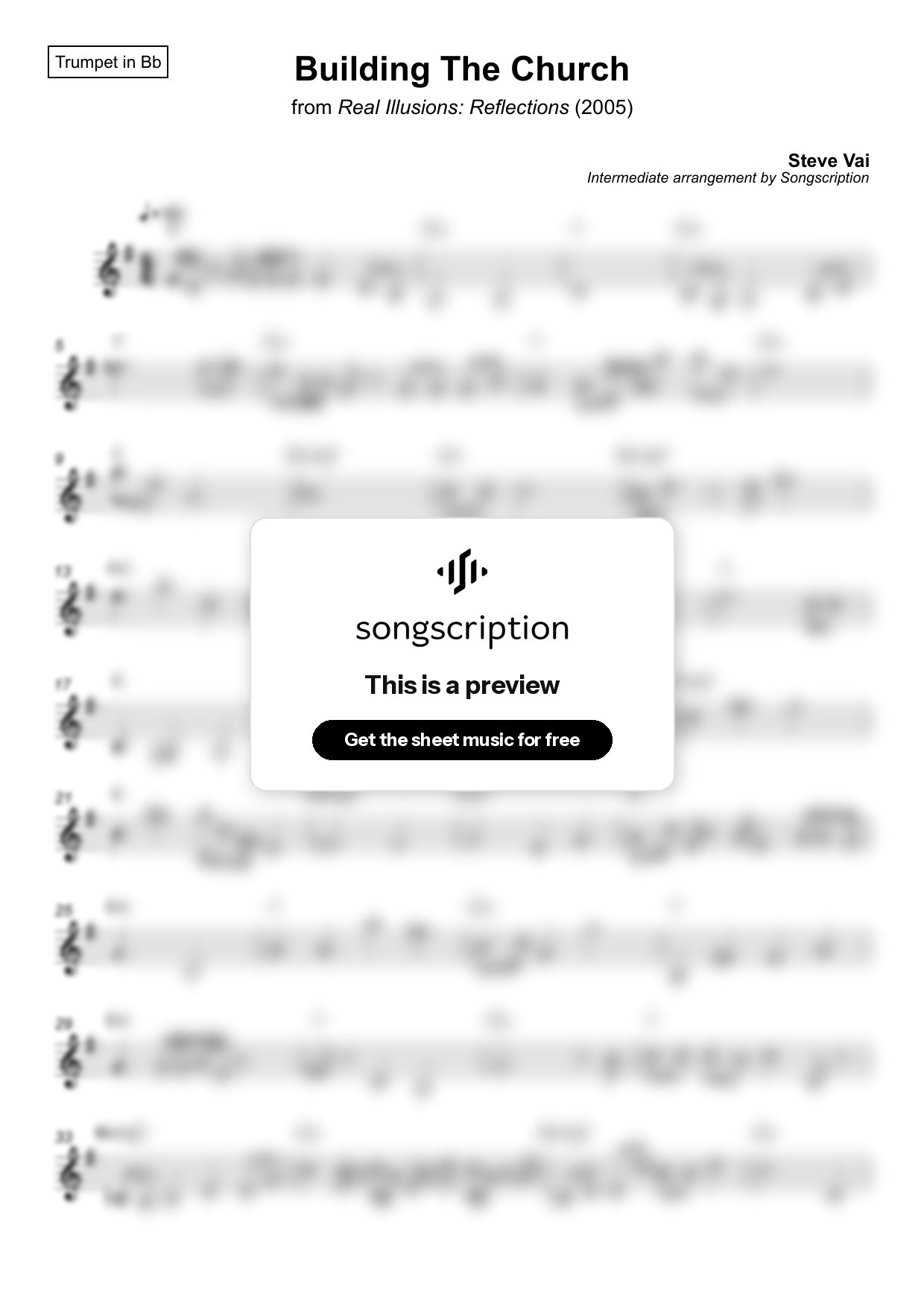 Intermediate Trumpet Sheet Music for "Building The Church" by Steve Vai