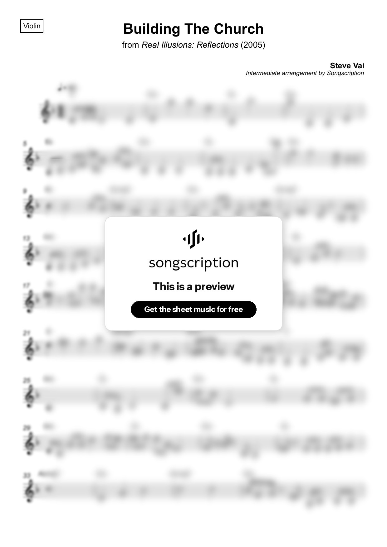 Intermediate Violin Sheet Music for "Building The Church" by Steve Vai